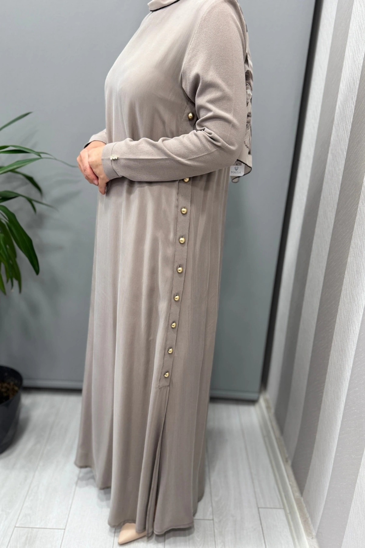 Miss Dalida Yanları Düğmeli Cupro Elbise Mink T25Y-4052