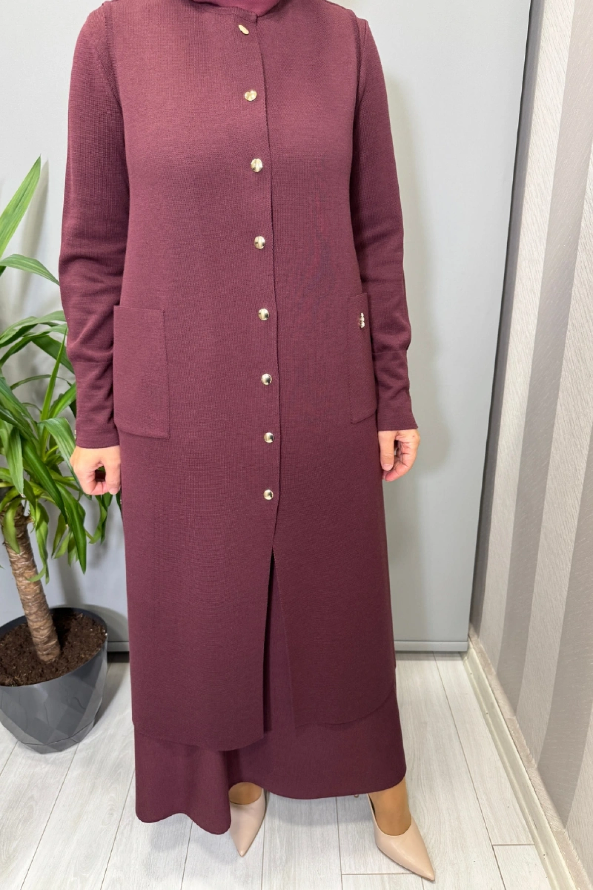 Miss Dalida Yuvarlak Yaka Çıtçıtlı Triko Yelek Bordo T26K-1002