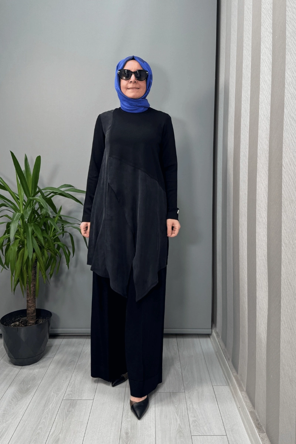 MissDalida Kruvaze Kesim Cupro Triko Tunik Siyah T25Y-6022
