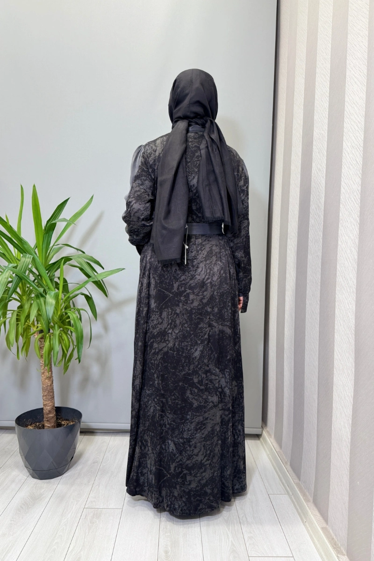 Misswhence Arkası Desenli Cupra İpek Elbise Gri 38827