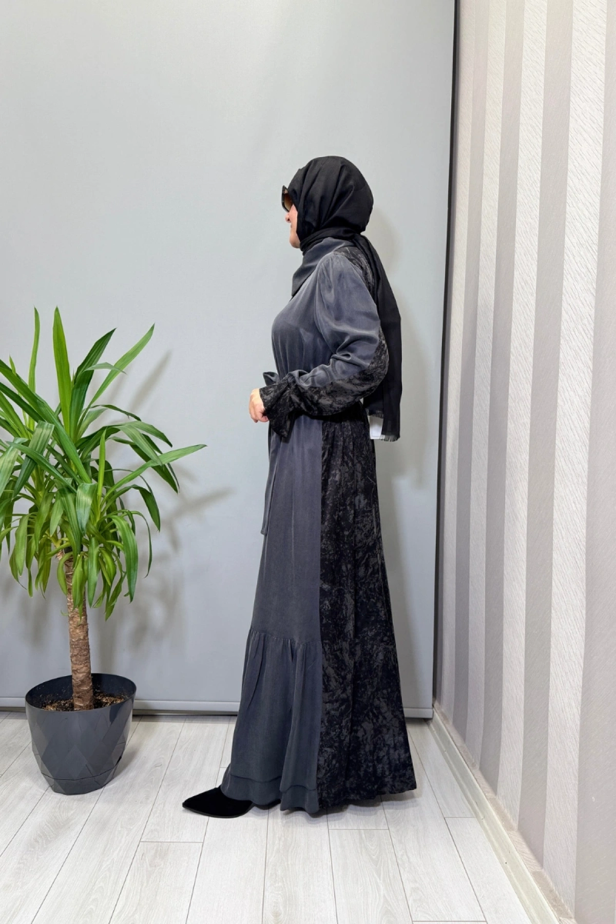 Misswhence Arkası Desenli Cupra İpek Elbise Gri 38827