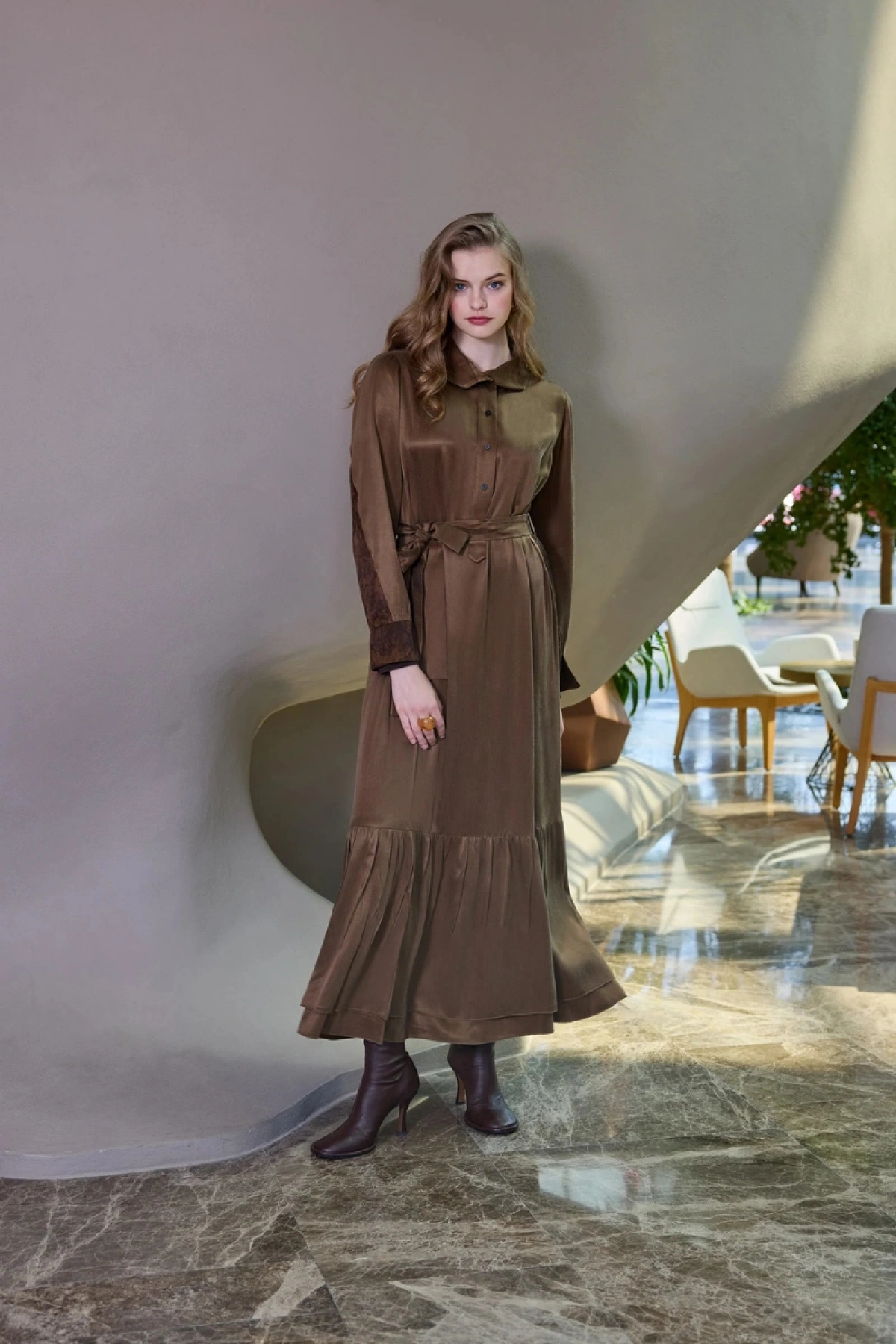 Misswhence Arkası Desenli Cupra İpek Elbise Yeşil 38827