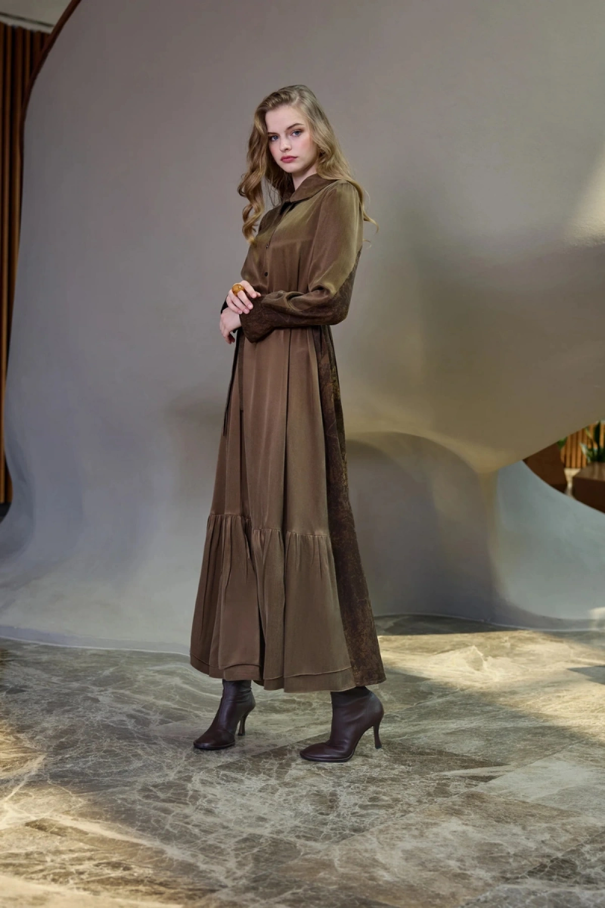 Misswhence Arkası Desenli Cupra İpek Elbise Yeşil 38827