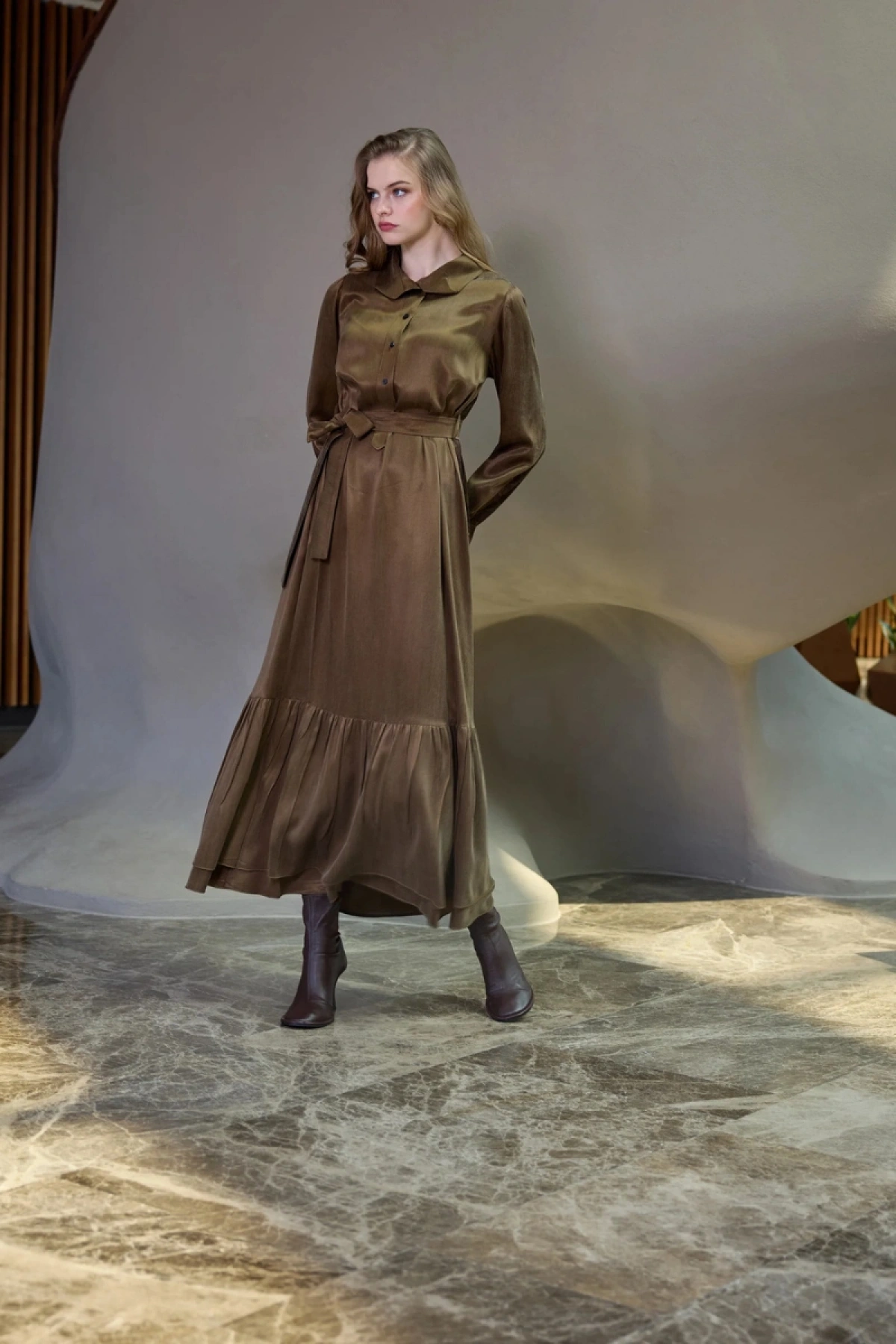 Misswhence Arkası Desenli Cupra İpek Elbise Yeşil 38827