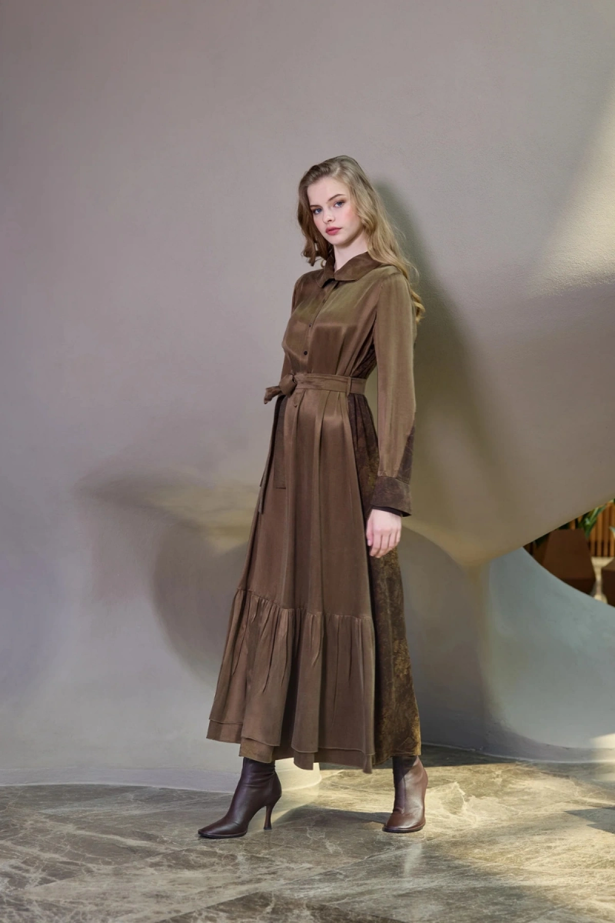 Misswhence Arkası Desenli Cupra İpek Elbise Yeşil 38827