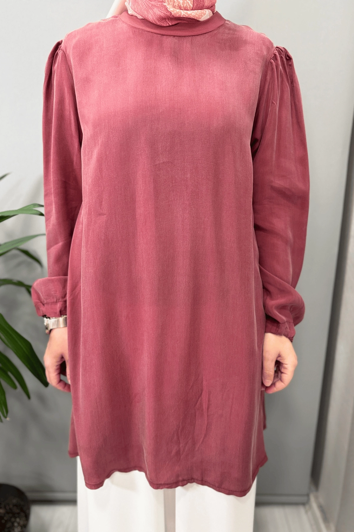 Misswhence Basic Cupro İpek Tunik Gül Kurusu 37025
