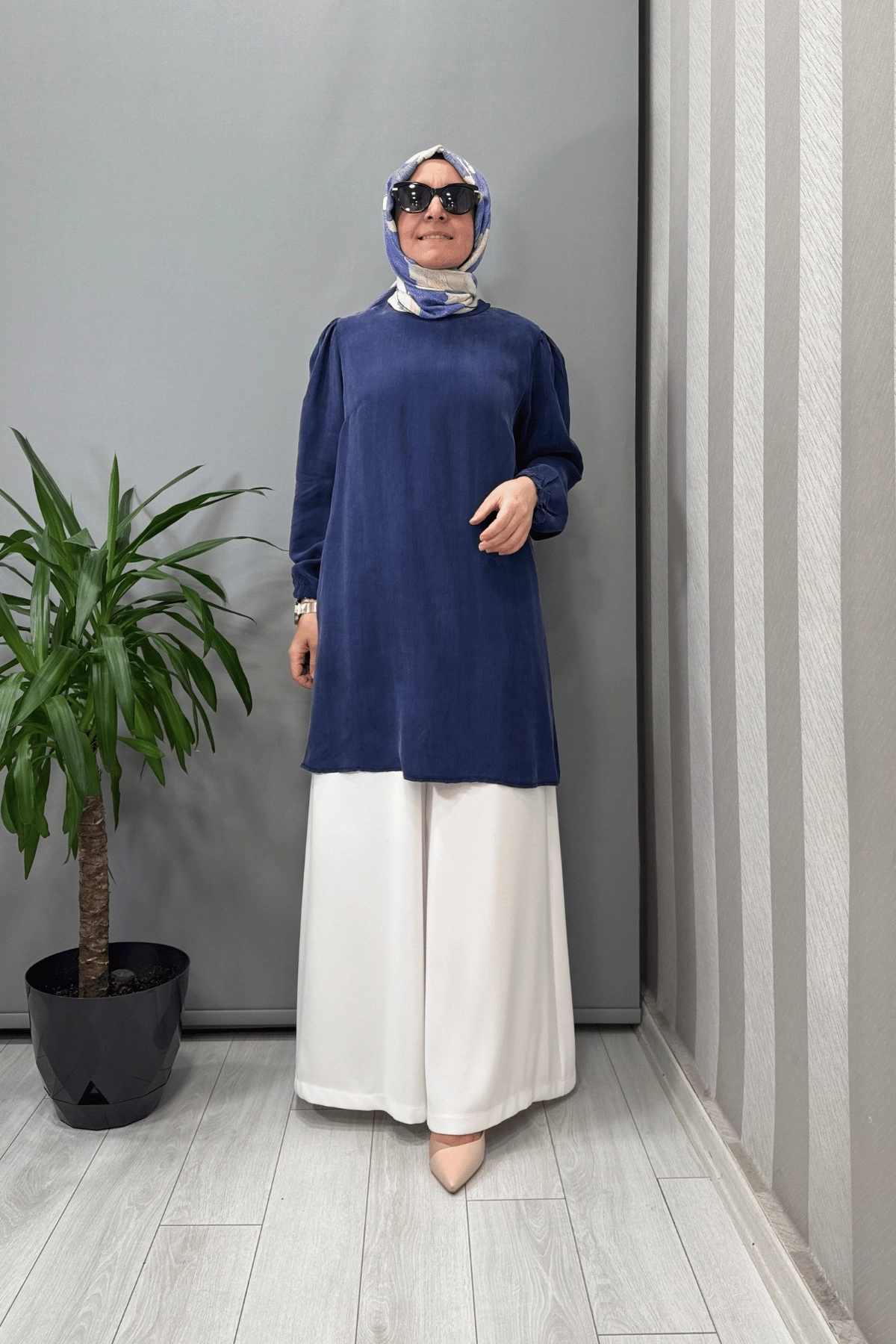 Misswhence Basic Cupro İpek Tunik İndigo 37025