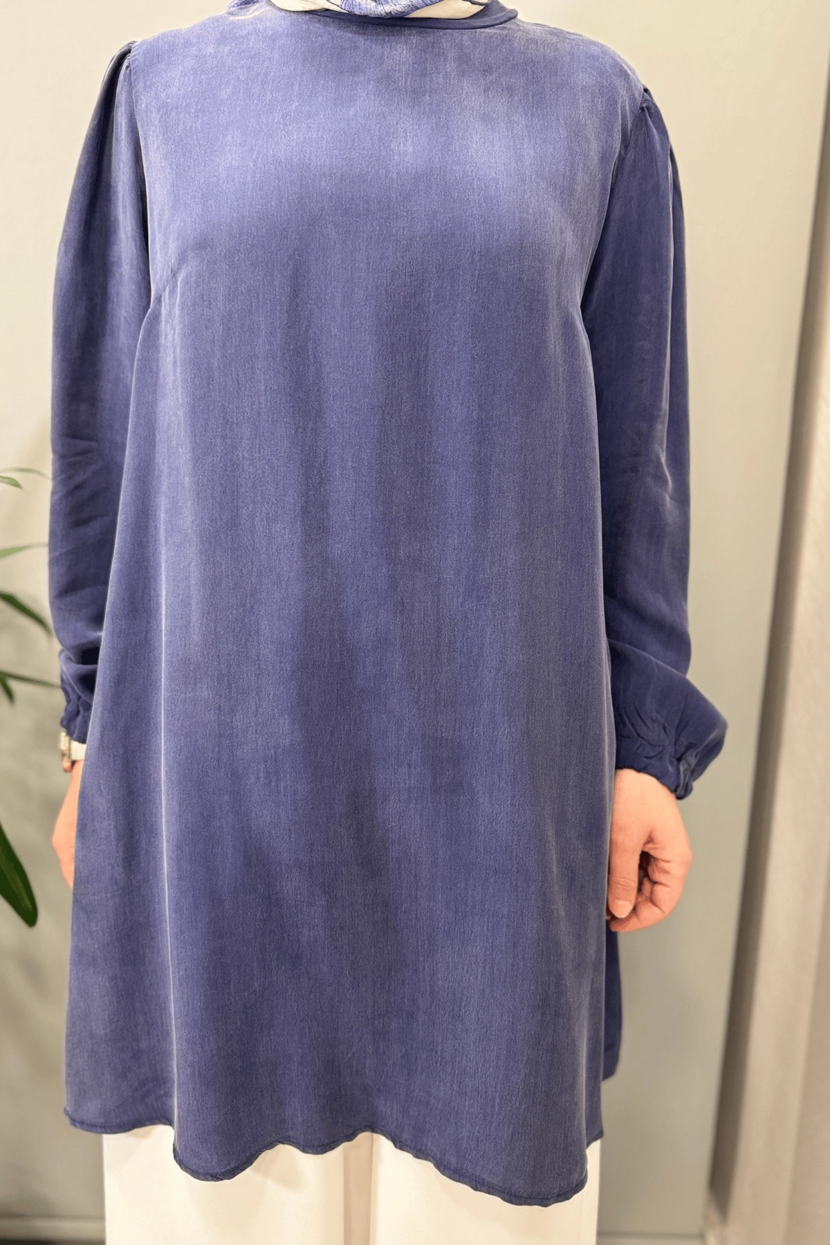 Misswhence Basic Cupro İpek Tunik İndigo 37025