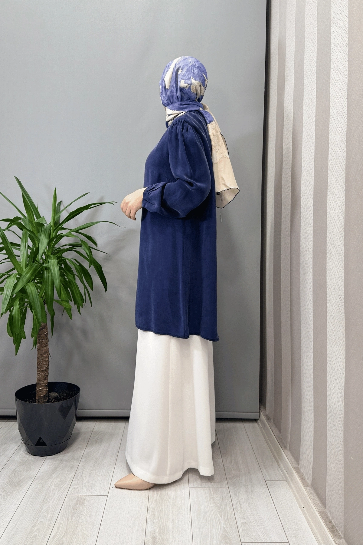 Misswhence Basic Cupro İpek Tunik İndigo 37025