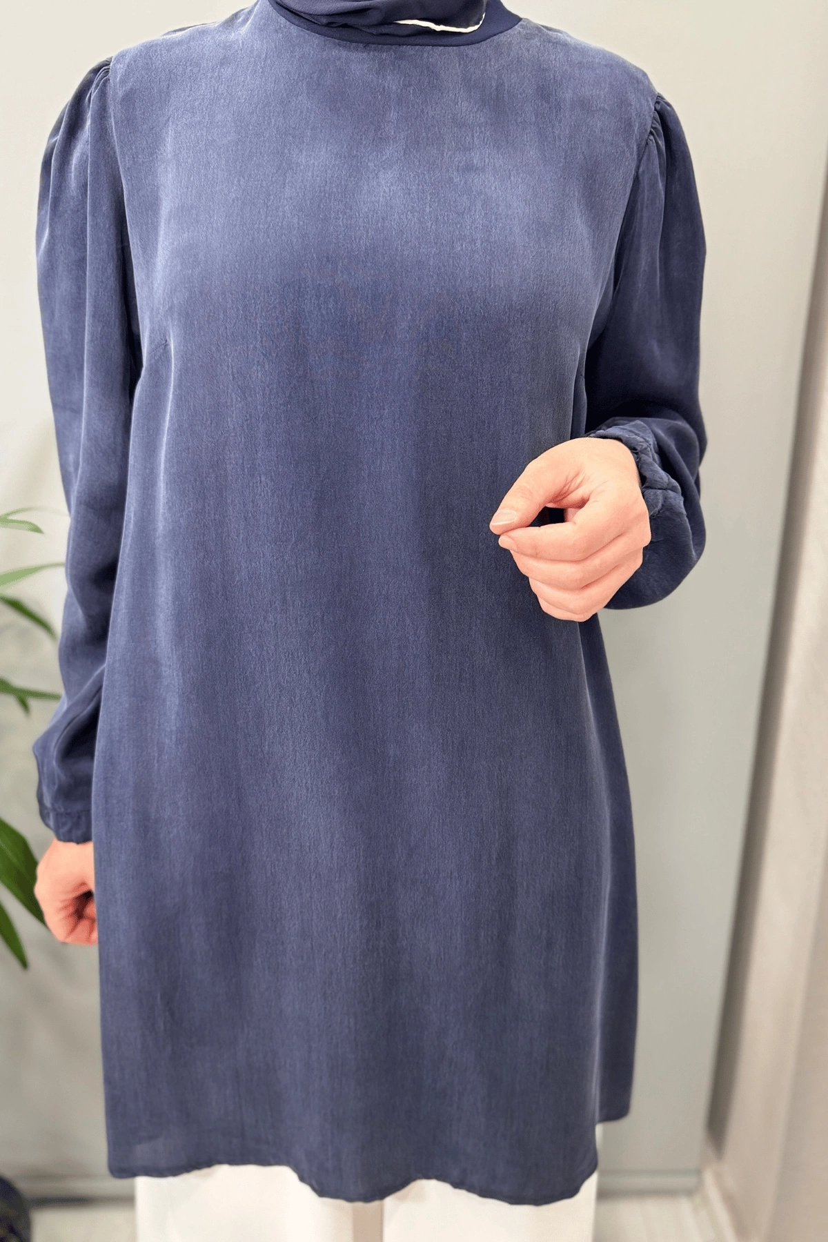 Misswhence Basic Cupro İpek Tunik Lacivert 37025