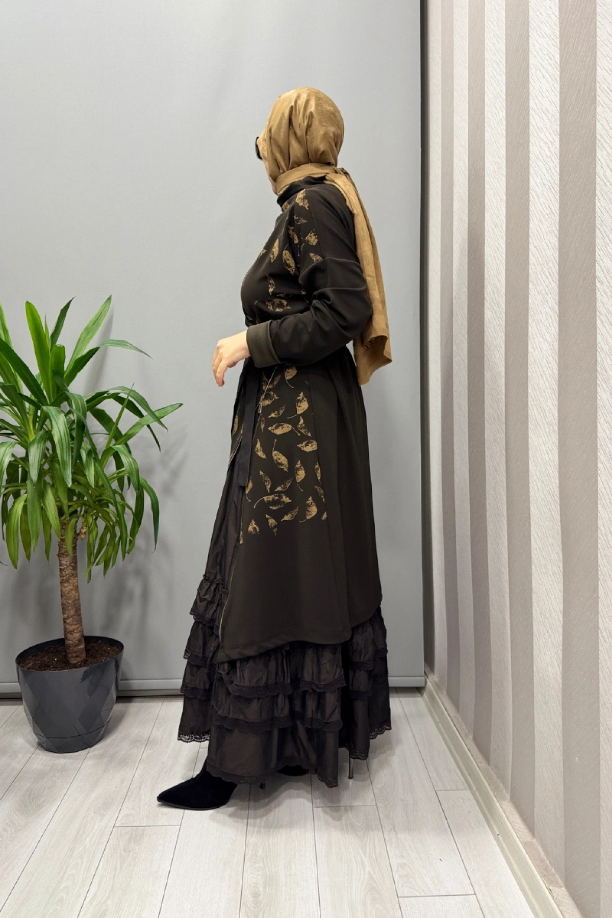 Misswhence Baskı Detaylı İkili Triko Elbise Kahve 38810