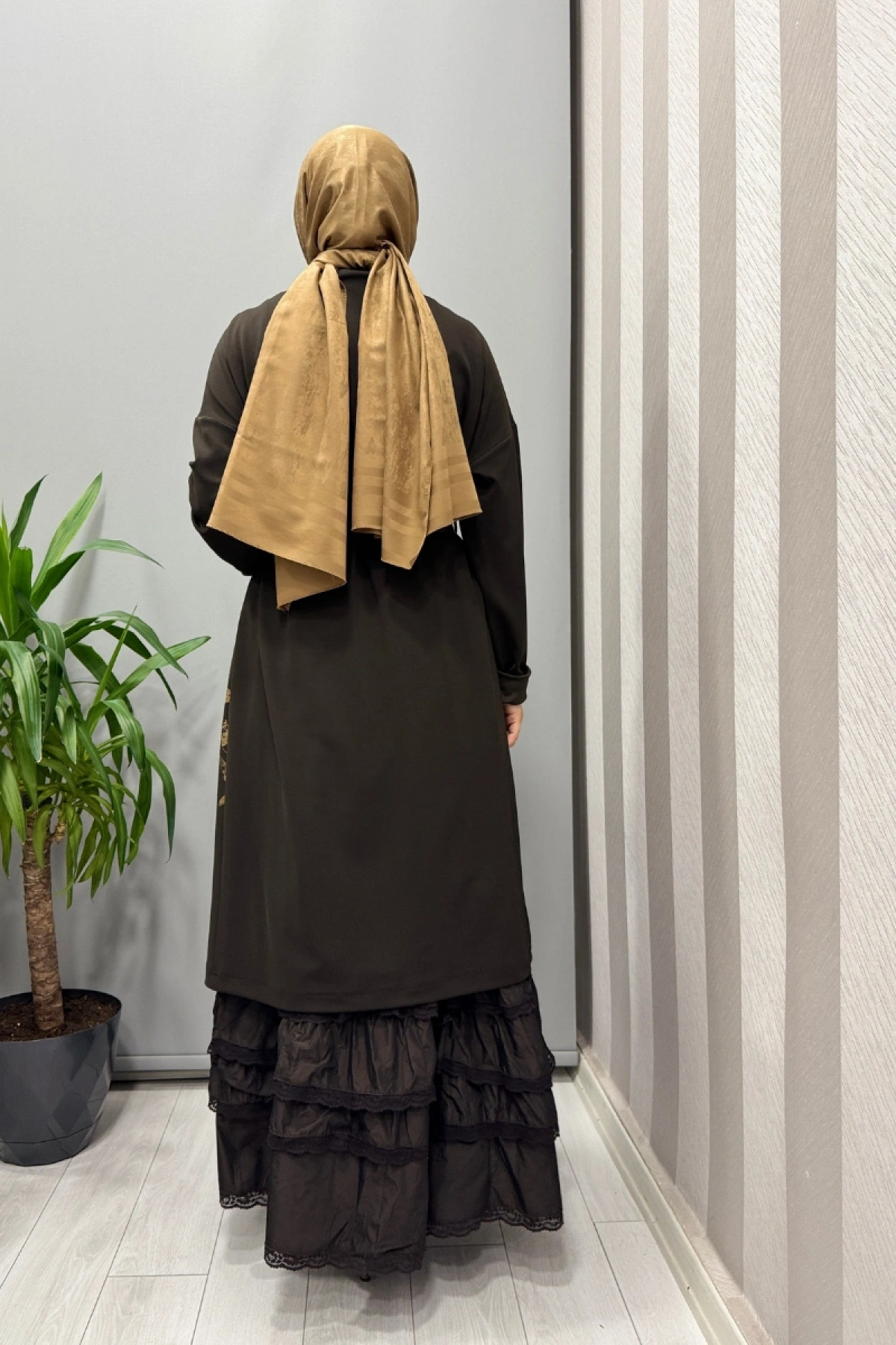 Misswhence Baskı Detaylı İkili Triko Elbise Kahve 38810