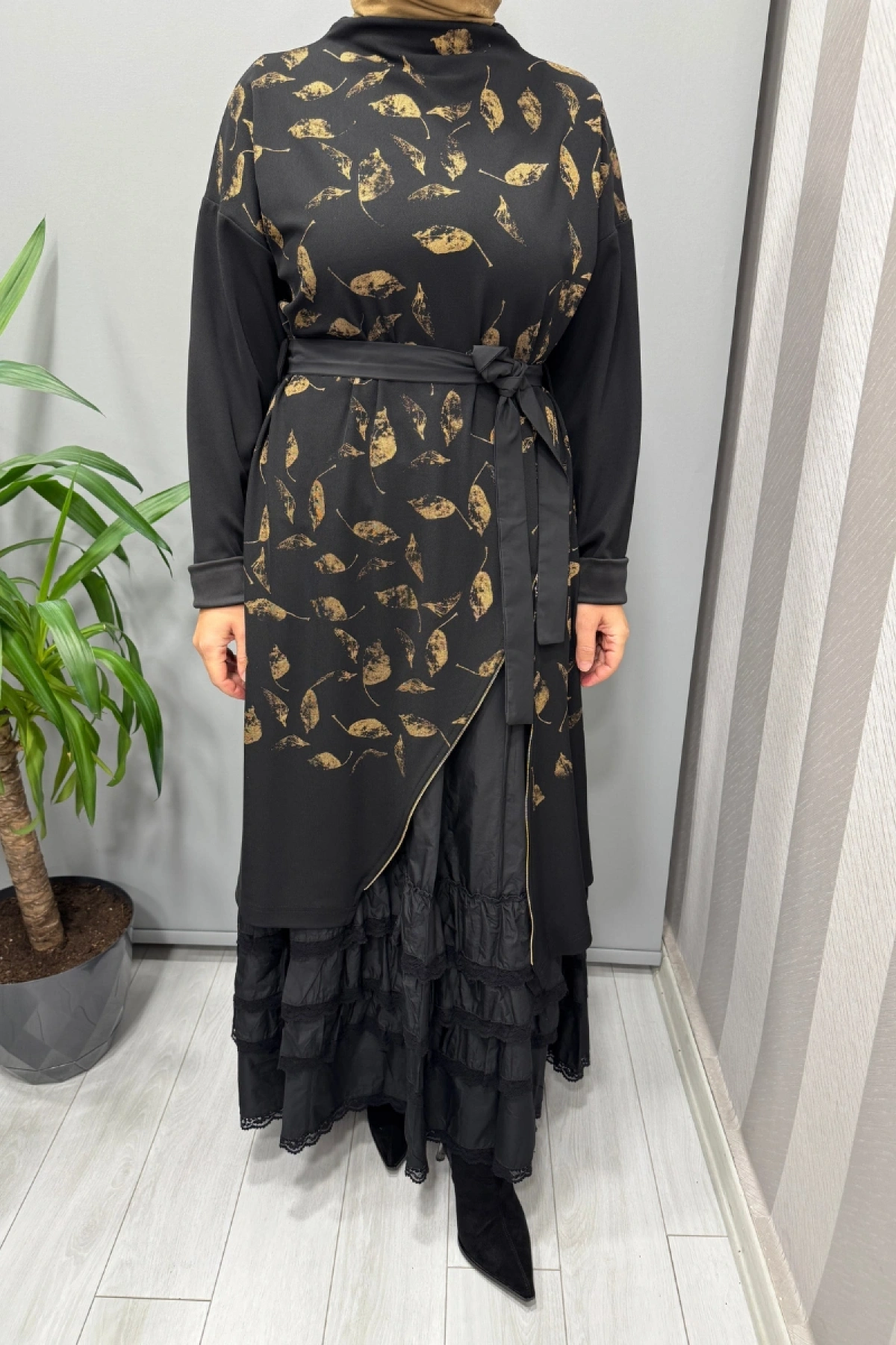 Misswhence Baskı Detaylı İkili Triko Elbise Siyah 38810