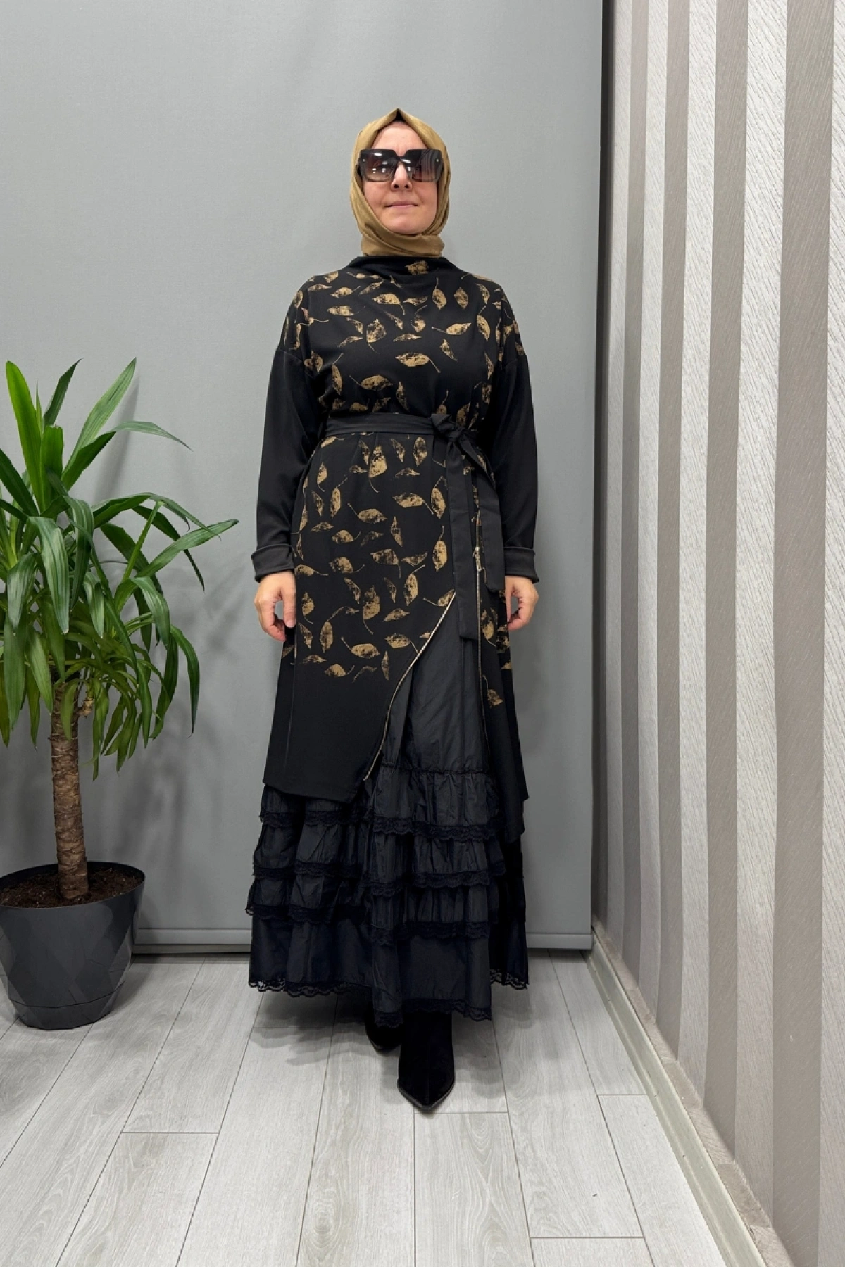 Misswhence Baskı Detaylı İkili Triko Elbise Siyah 38810