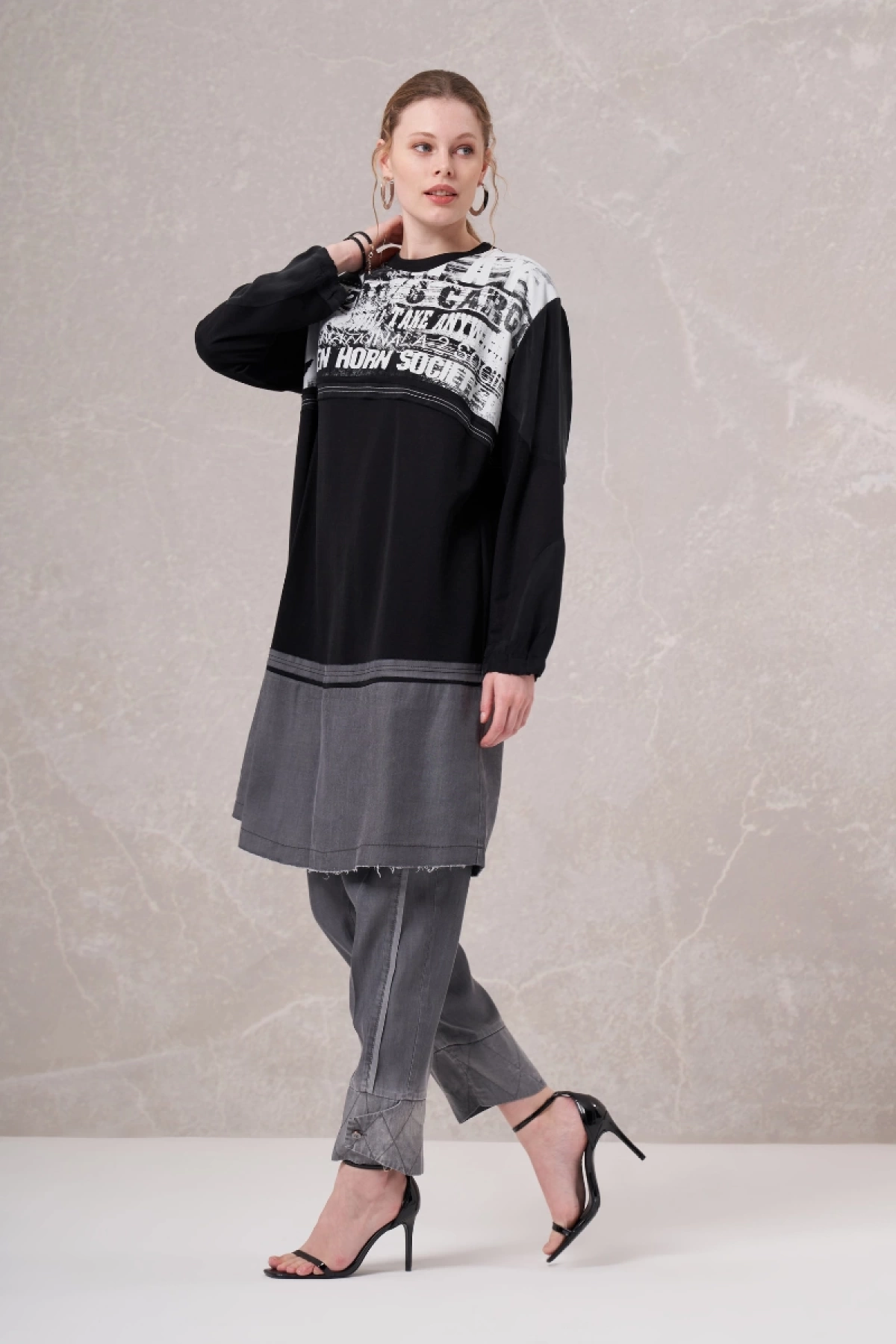 Misswhence Baskılı Penye Tunik Siyah 35002