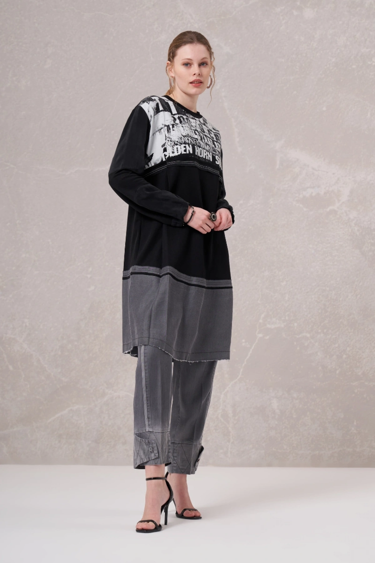 Misswhence Baskılı Penye Tunik Siyah 35002