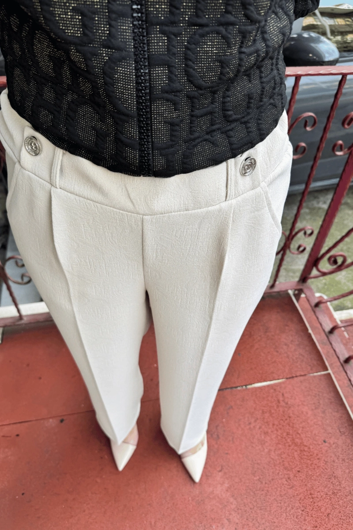 Misswhence Beli Lastikli Cepli Kalem Pantolon Bej 36102