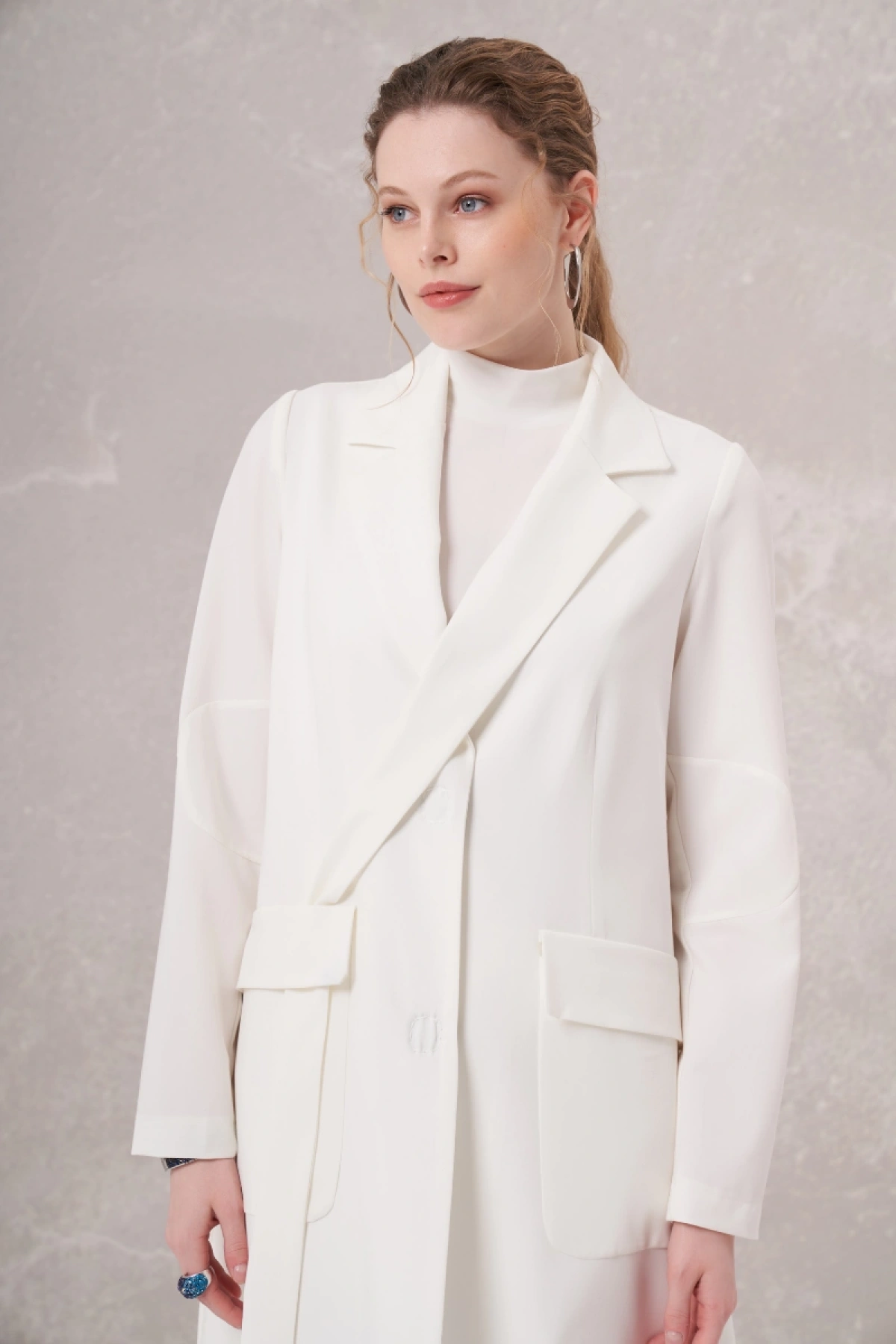 Misswhence Blazer Uzun Ceket Ekru 35203