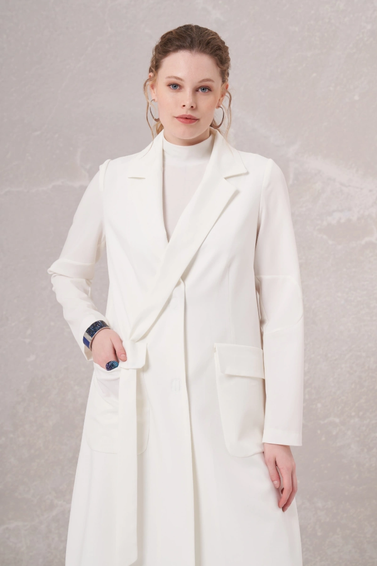 Misswhence Blazer Uzun Ceket Ekru 35203