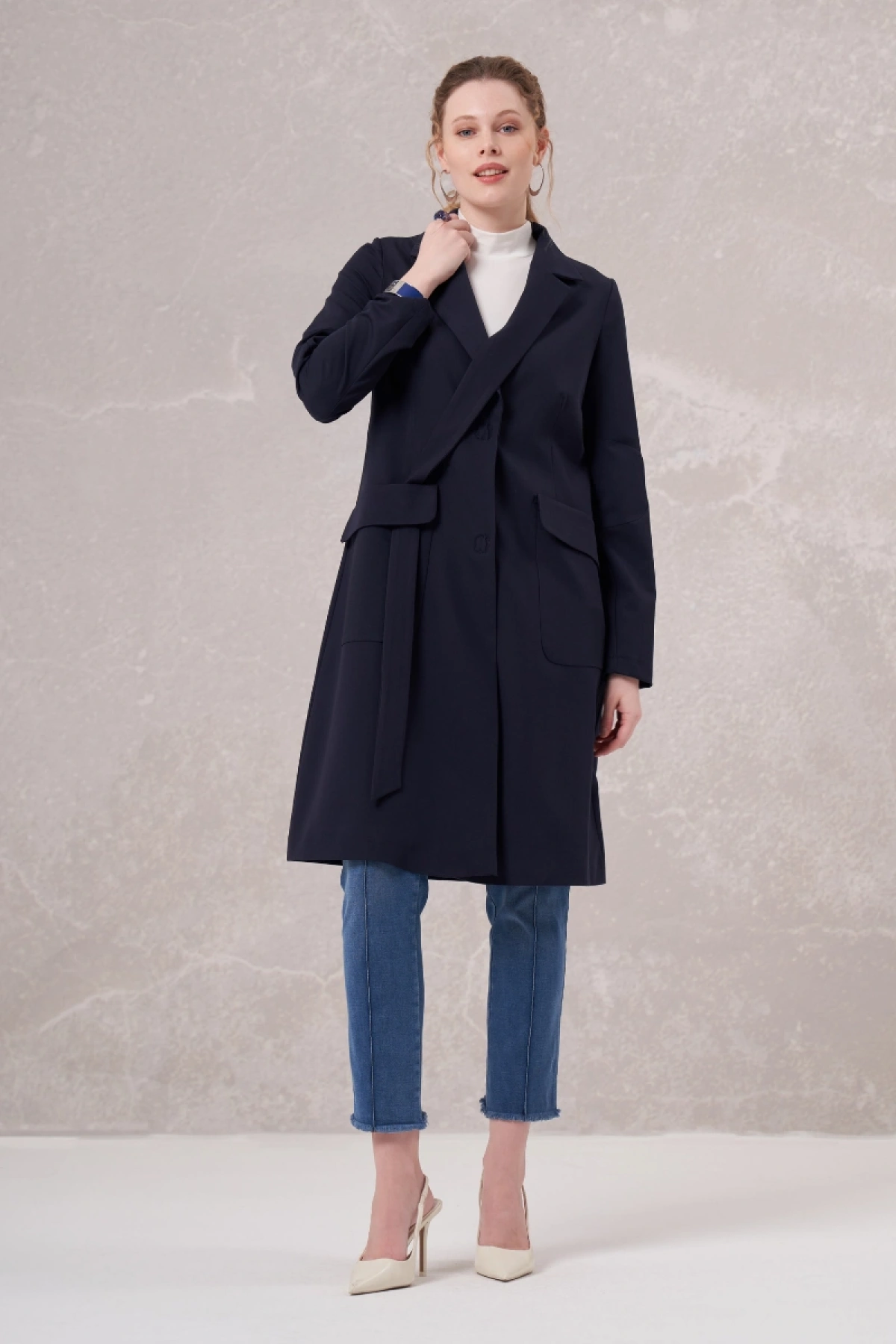 Misswhence Blazer Uzun Ceket Lacivert 35203