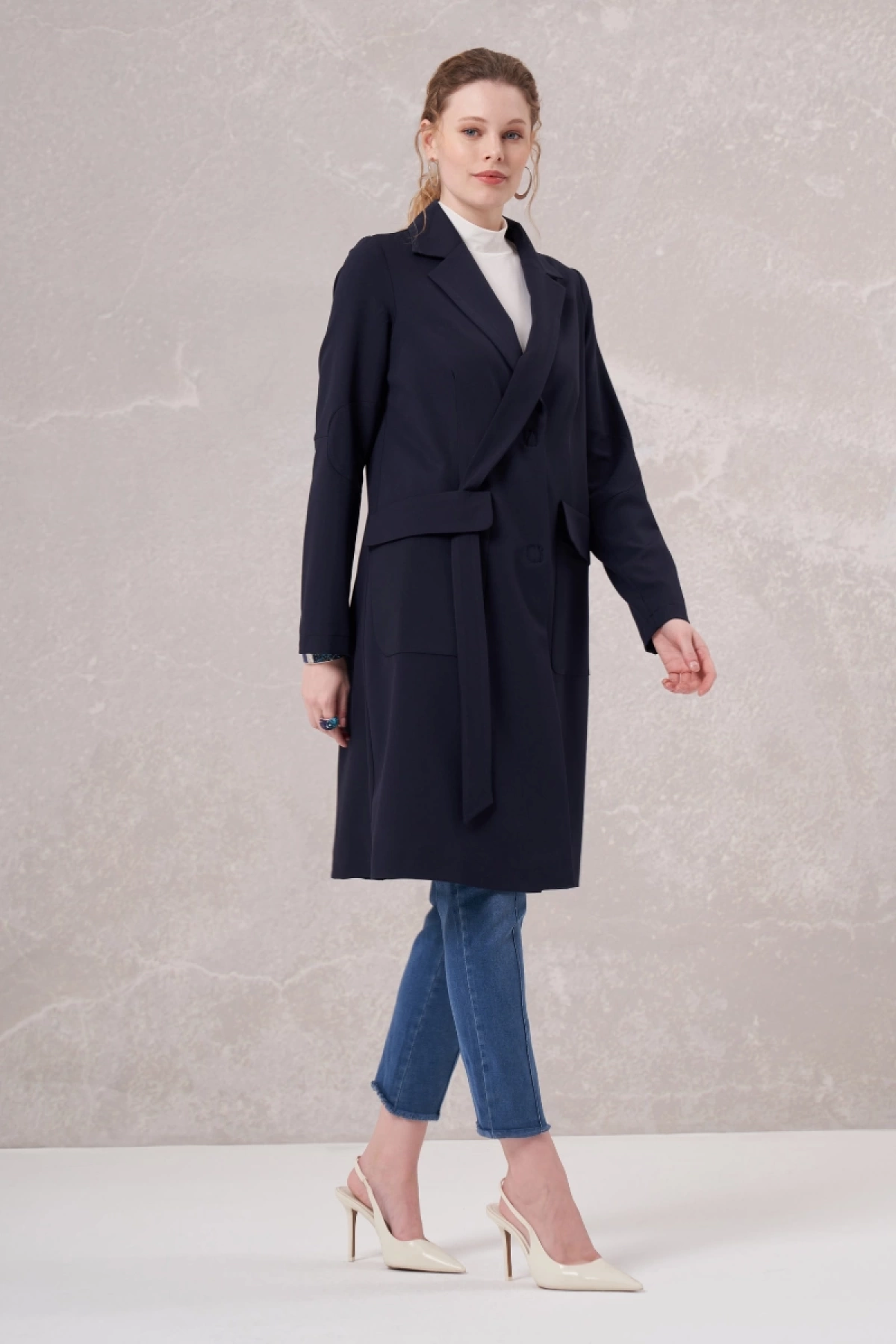 Misswhence Blazer Uzun Ceket Lacivert 35203