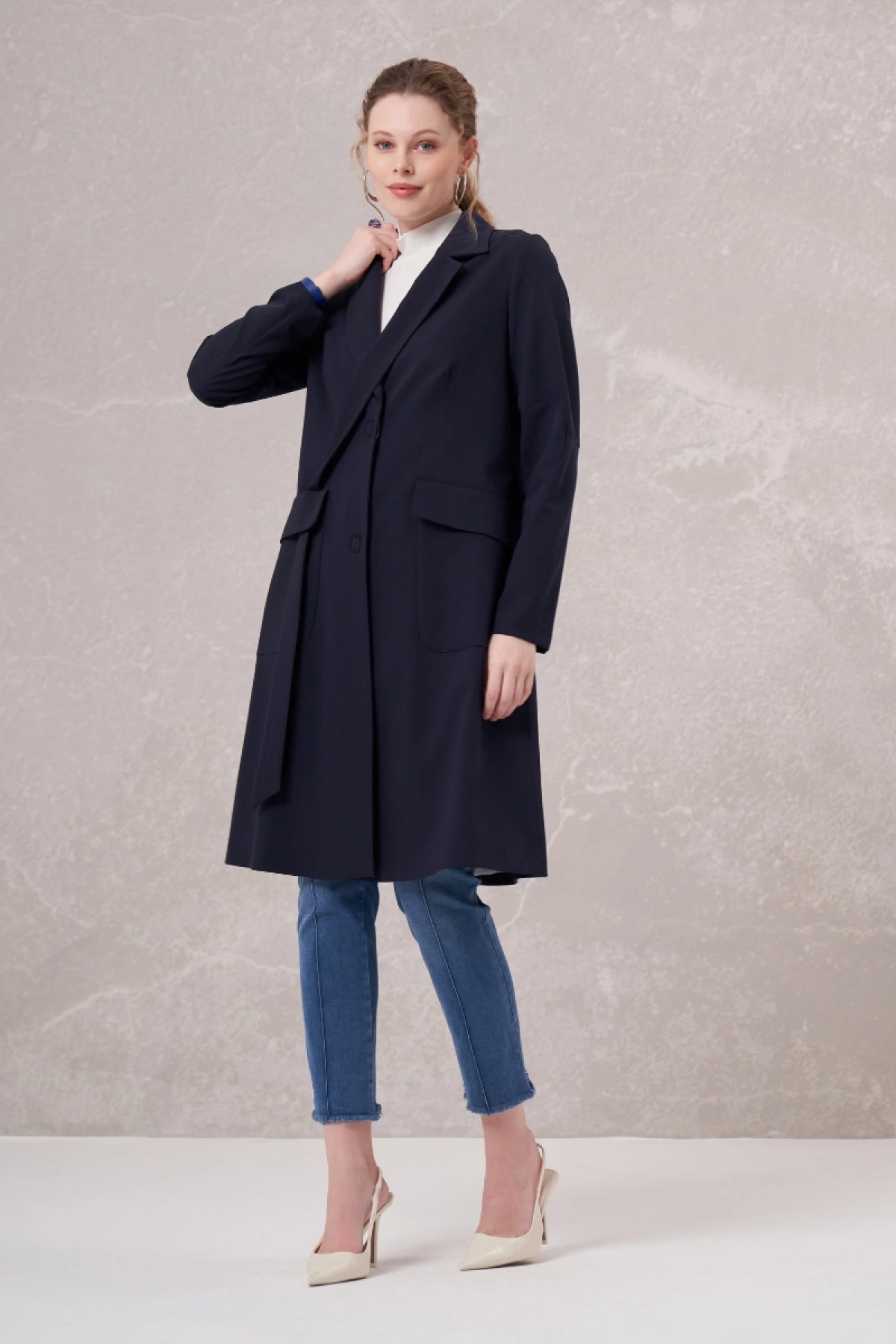 Misswhence Blazer Uzun Ceket Lacivert 35203