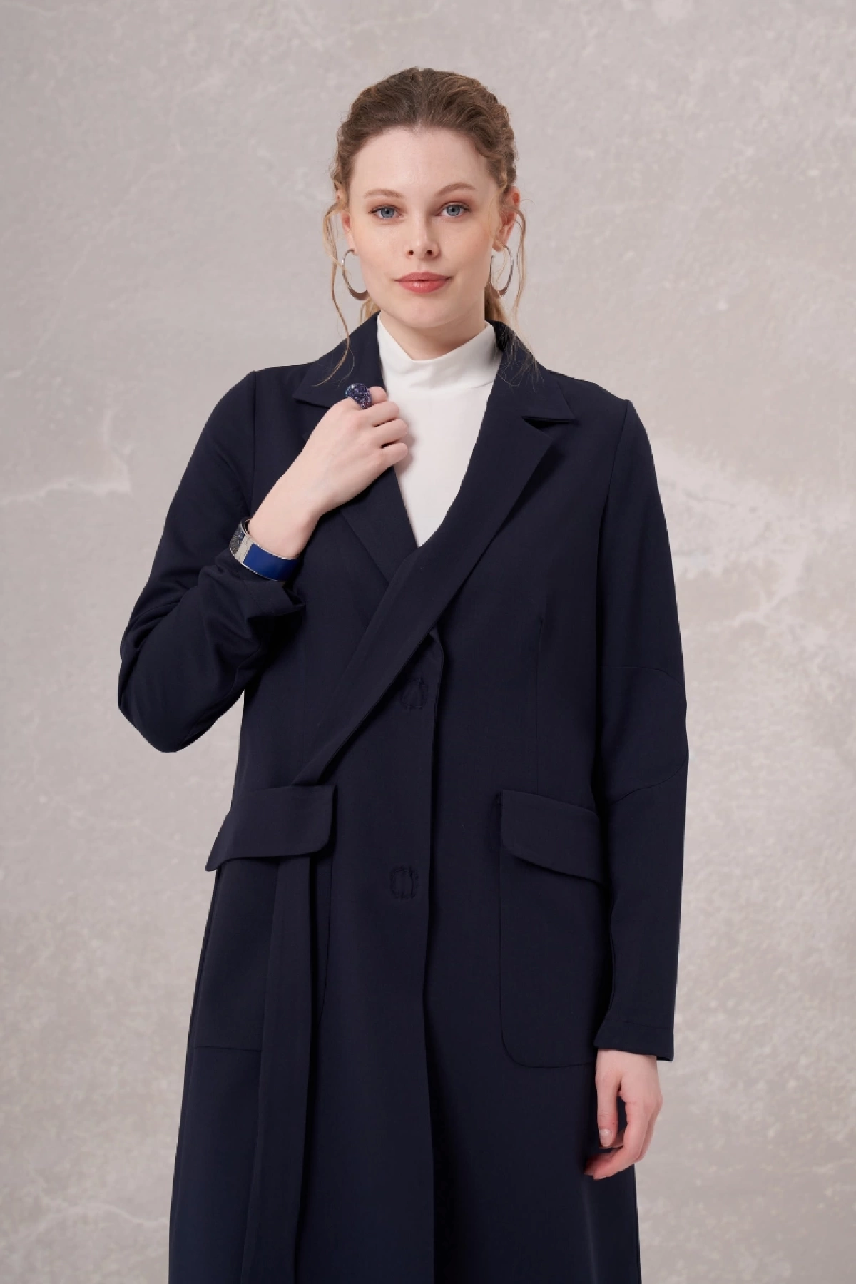 Misswhence Blazer Uzun Ceket Lacivert 35203