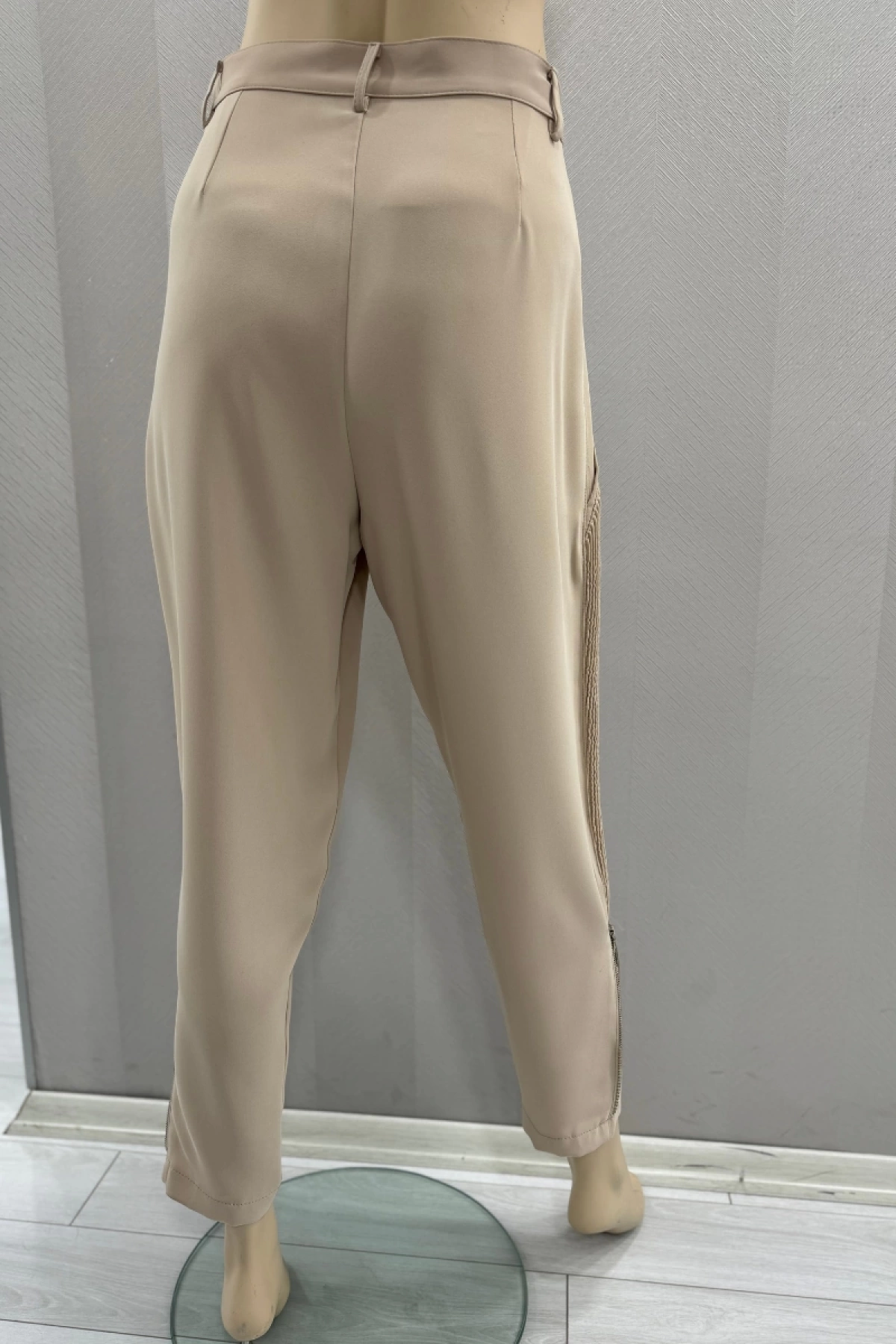 MissWhence Gathered and Zipper Detailed Fabric Pants-Stone 31115