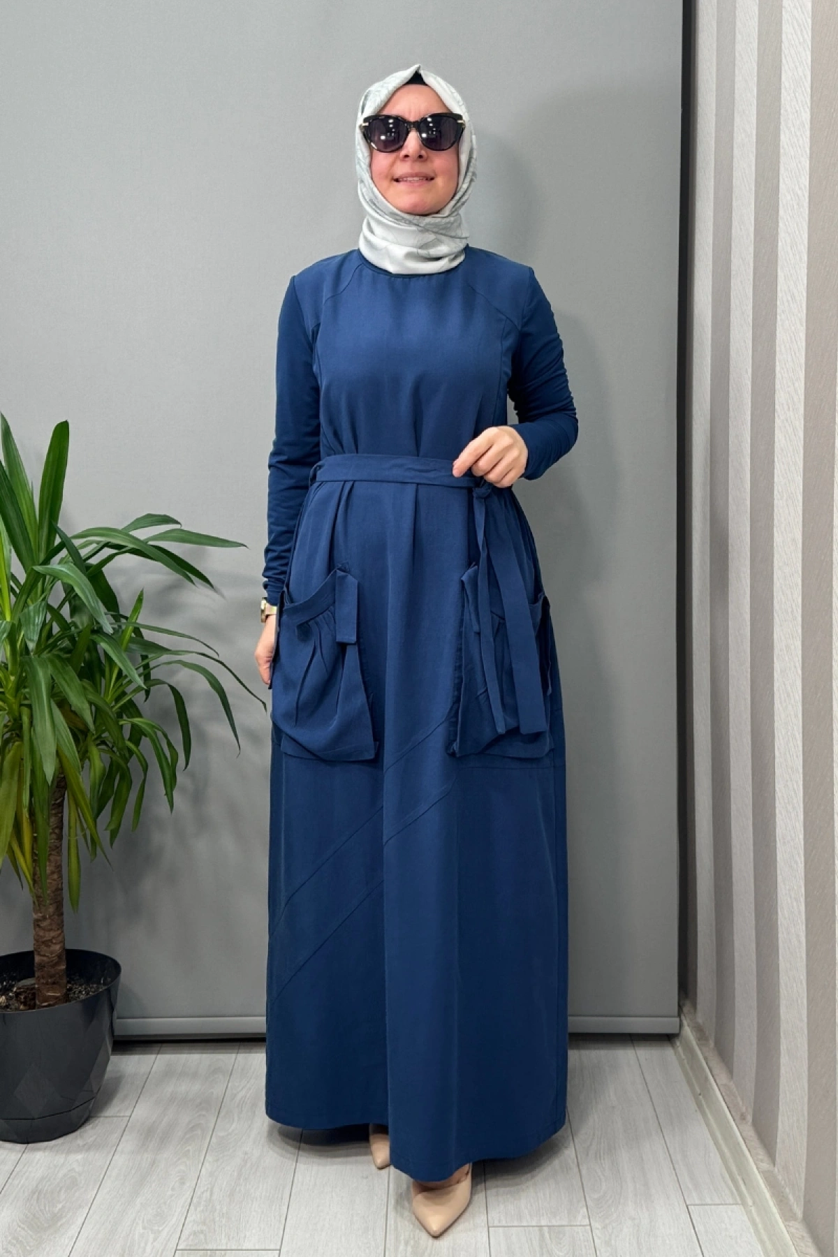 Misswhence Cep Detaylı Basic Elbise İndigo 37814