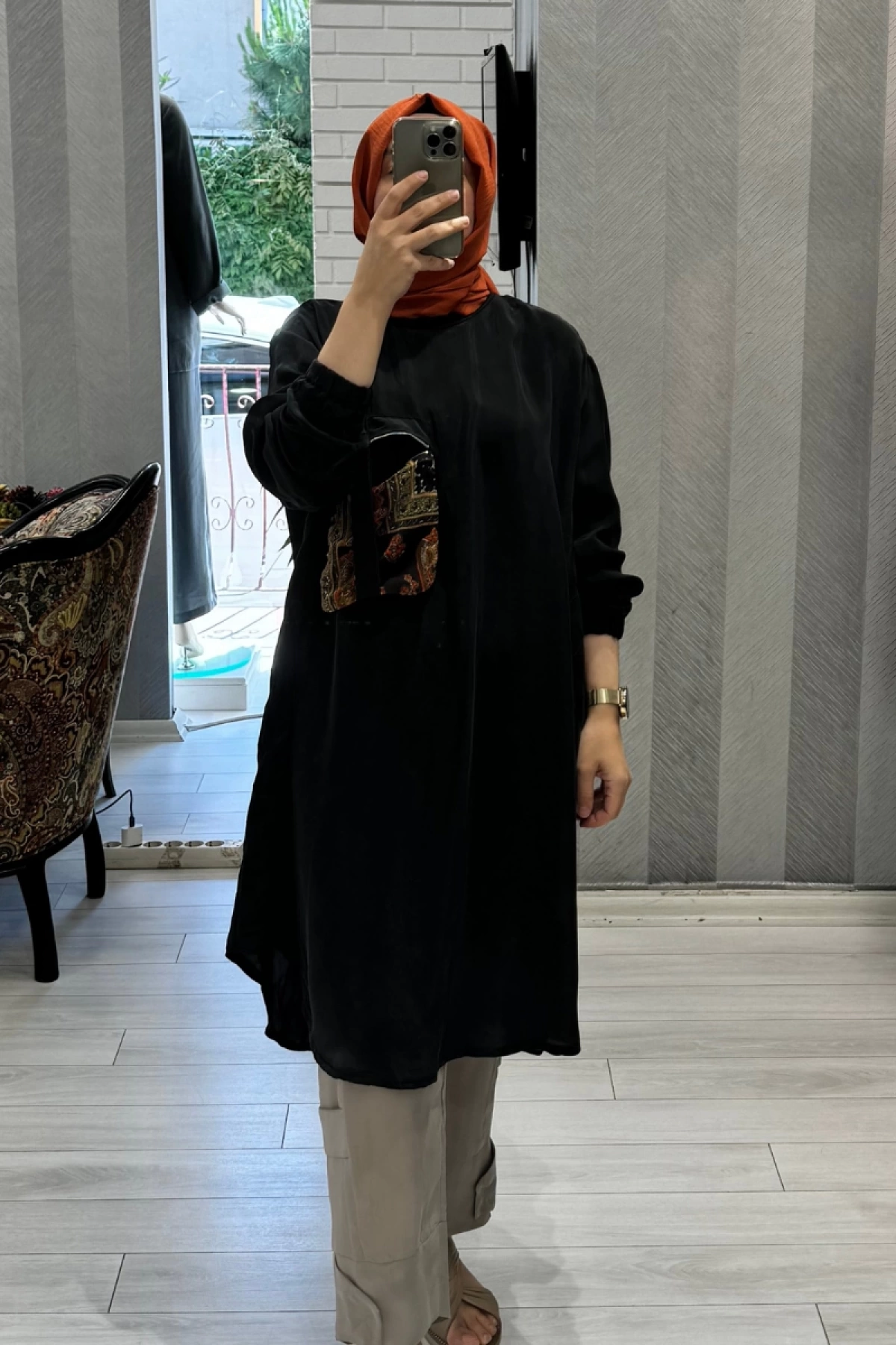 MissWhence Cep Detaylı İpek Tunik Siyah  35005