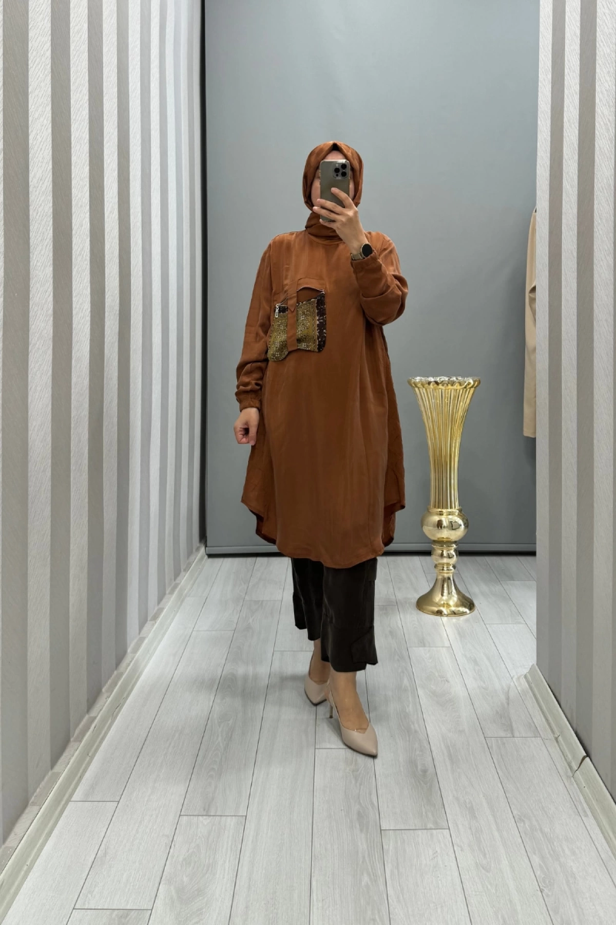MissWhence Cep Detaylı İpek Tunik Turuncu 35005