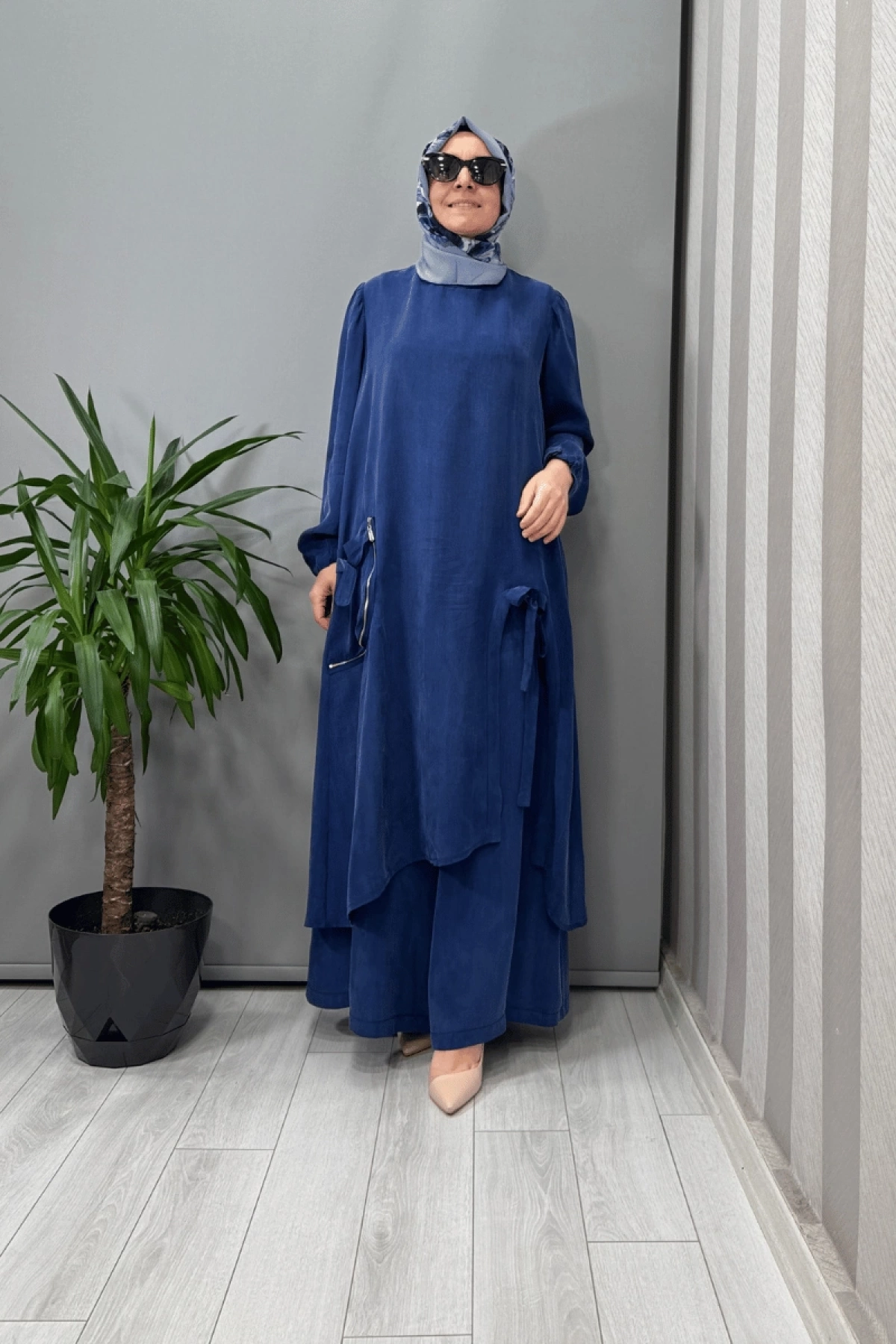 Misswhence Cep Ve Yırtmaç Detaylı Tunik Pantolon Takımı İndigo 37023