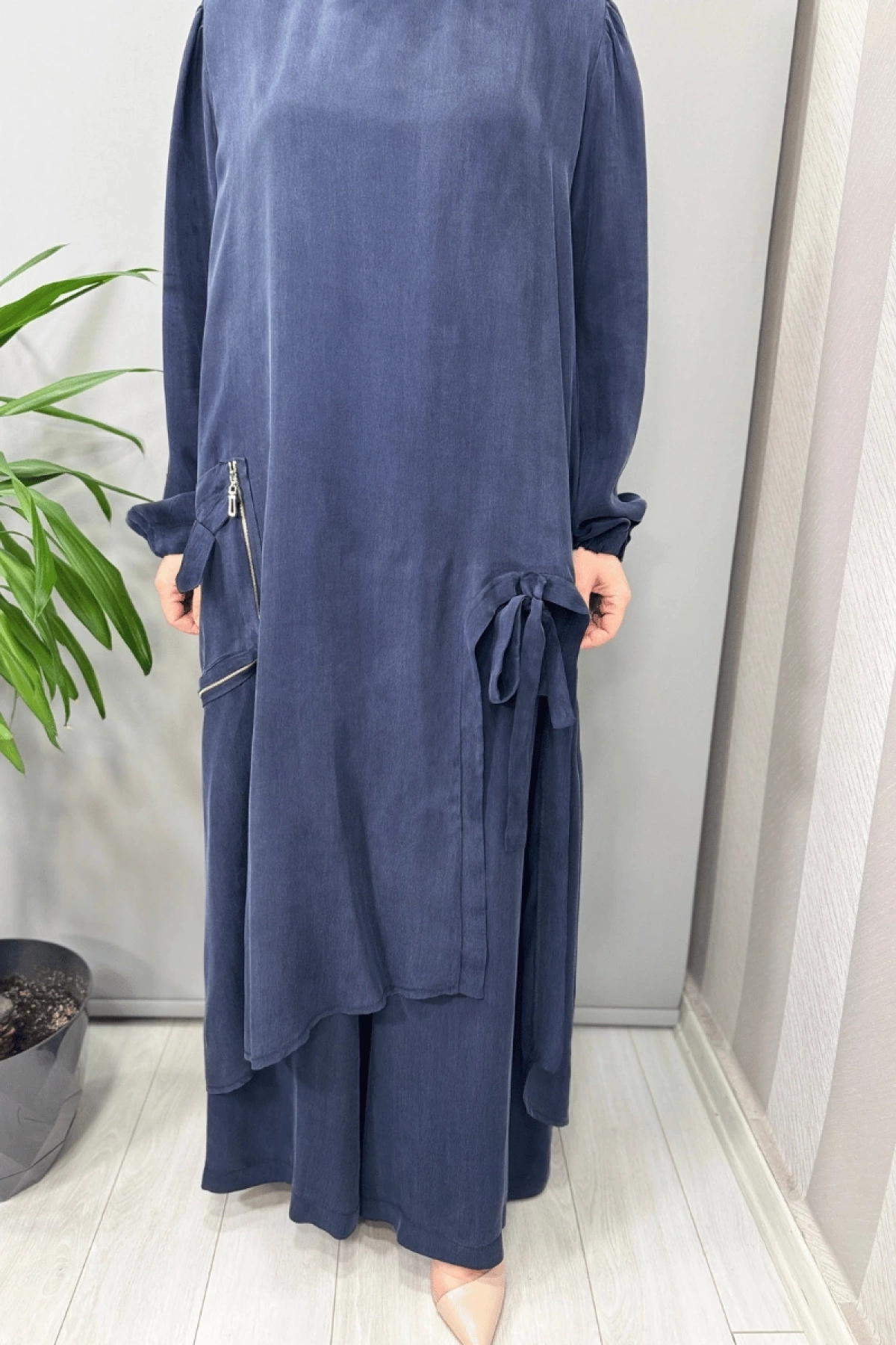 Misswhence Cep Ve Yırtmaç Detaylı Tunik Pantolon Takımı Lacivert 37023