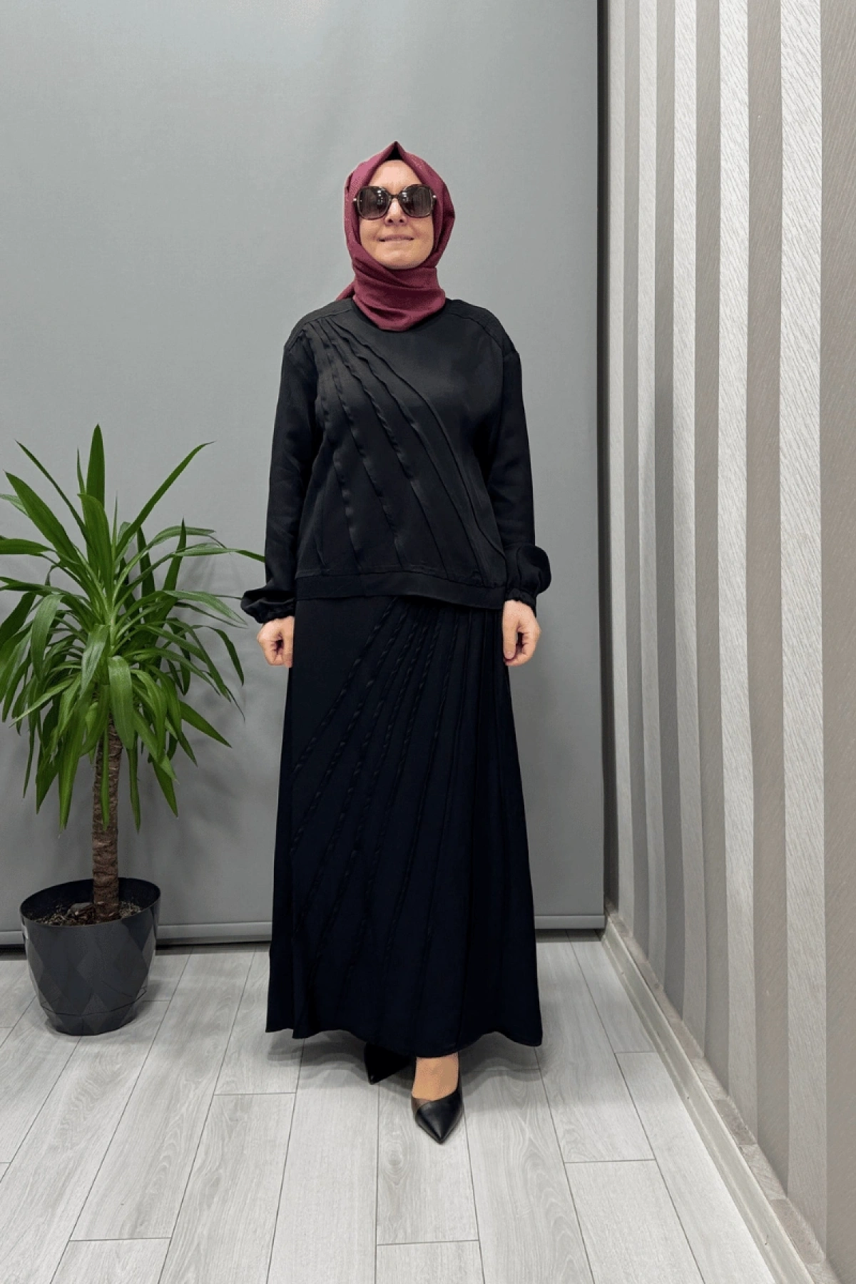 Misswhence Chanel Keten Bluz Etek Takım Siyah 37312