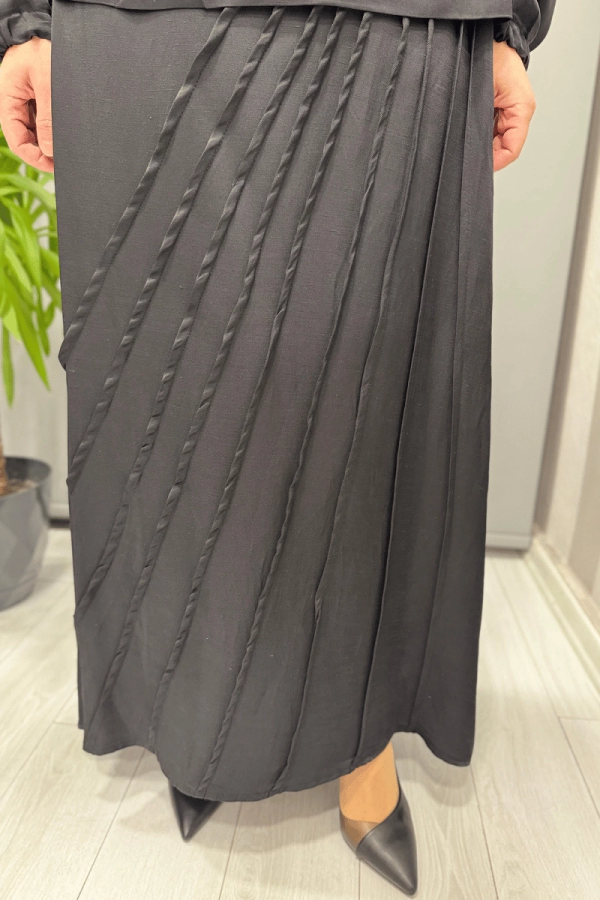 Misswhence Chanel Keten Bluz Etek Takım Siyah 37312