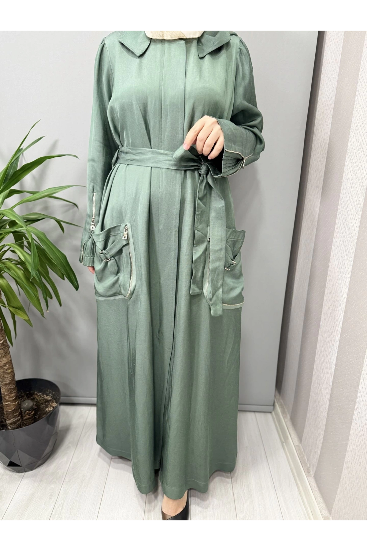Misswhence Chanel Keten Pardesü Yeşil 37523