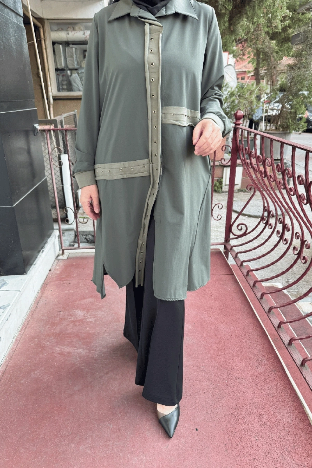 MissWhence Snap Fastened Shirt Coat Green 36412