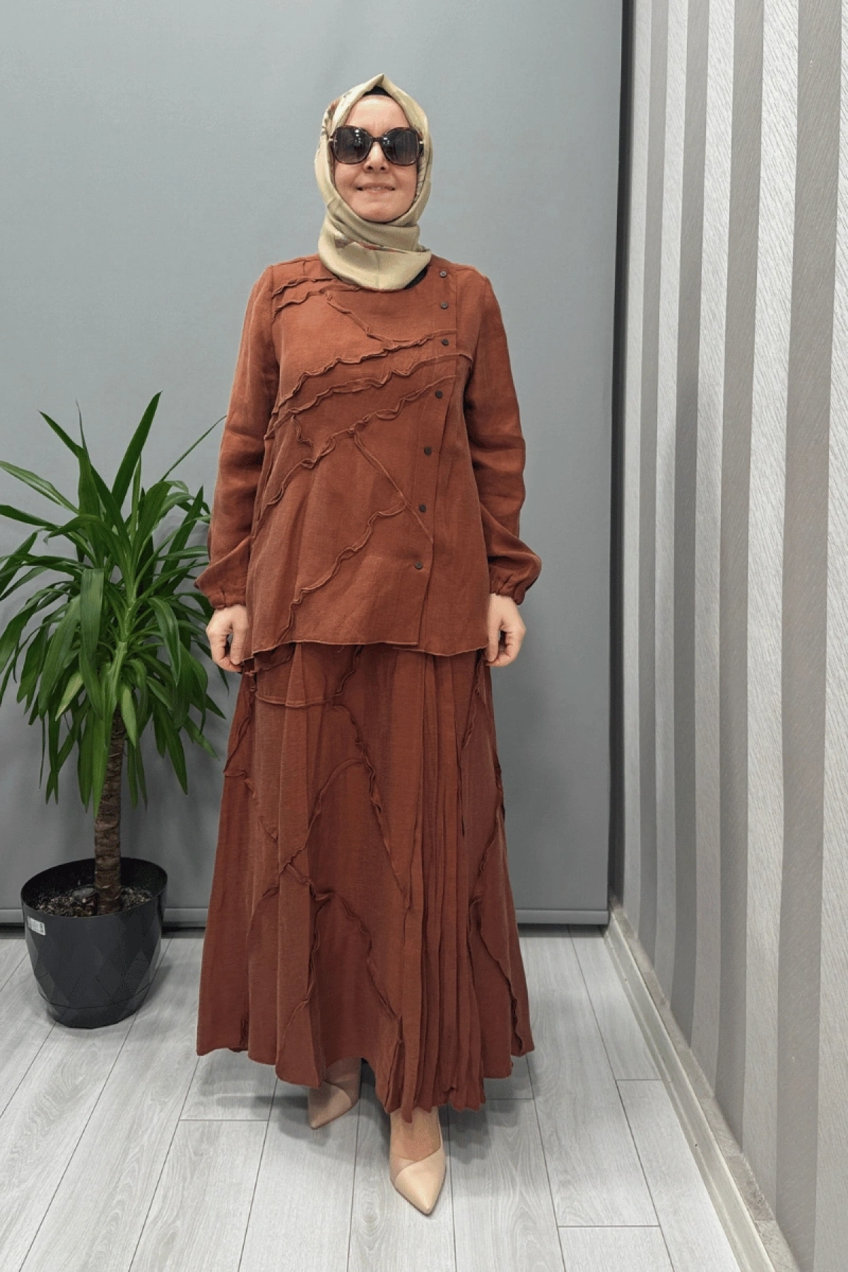 Misswhence طقم العمل اليدوي بلون البرتقالي 37305