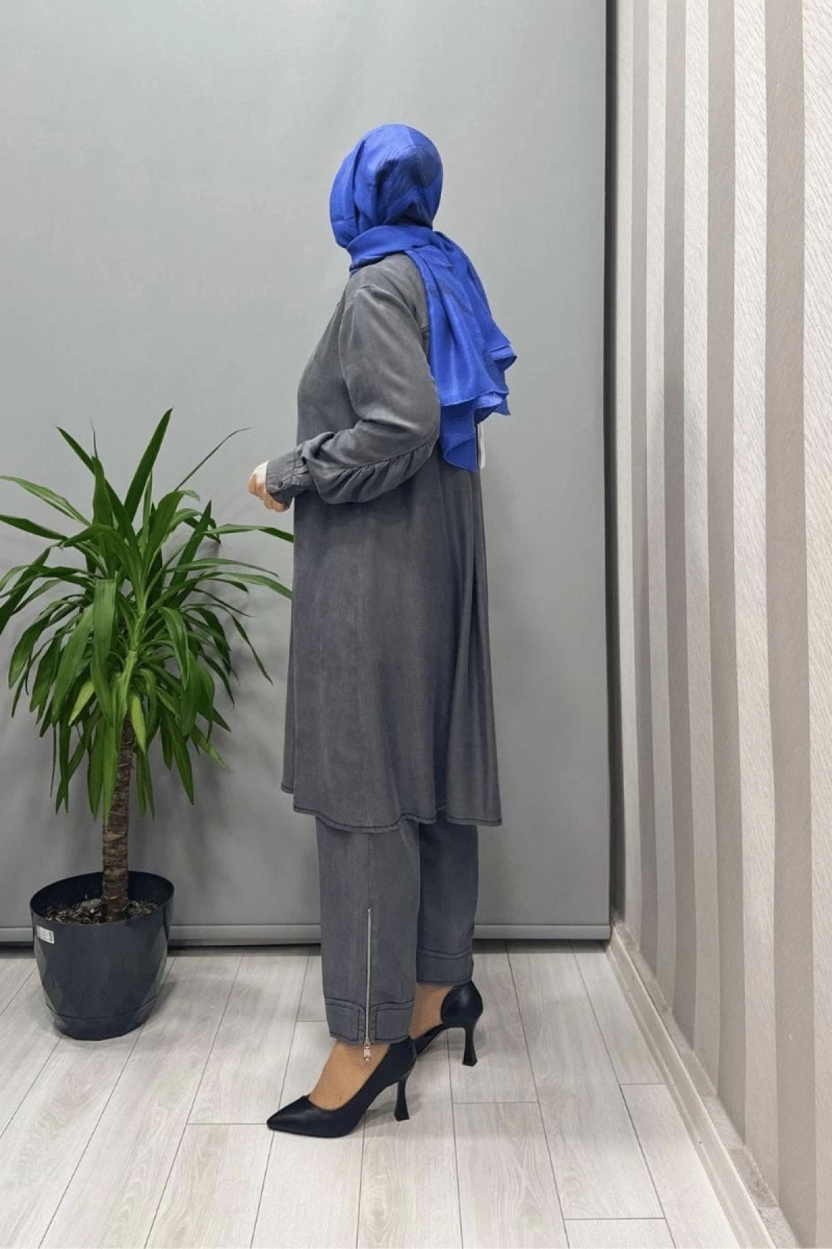 Misswhence Çıtçıtlı Tencel Gömlek Gri 37303