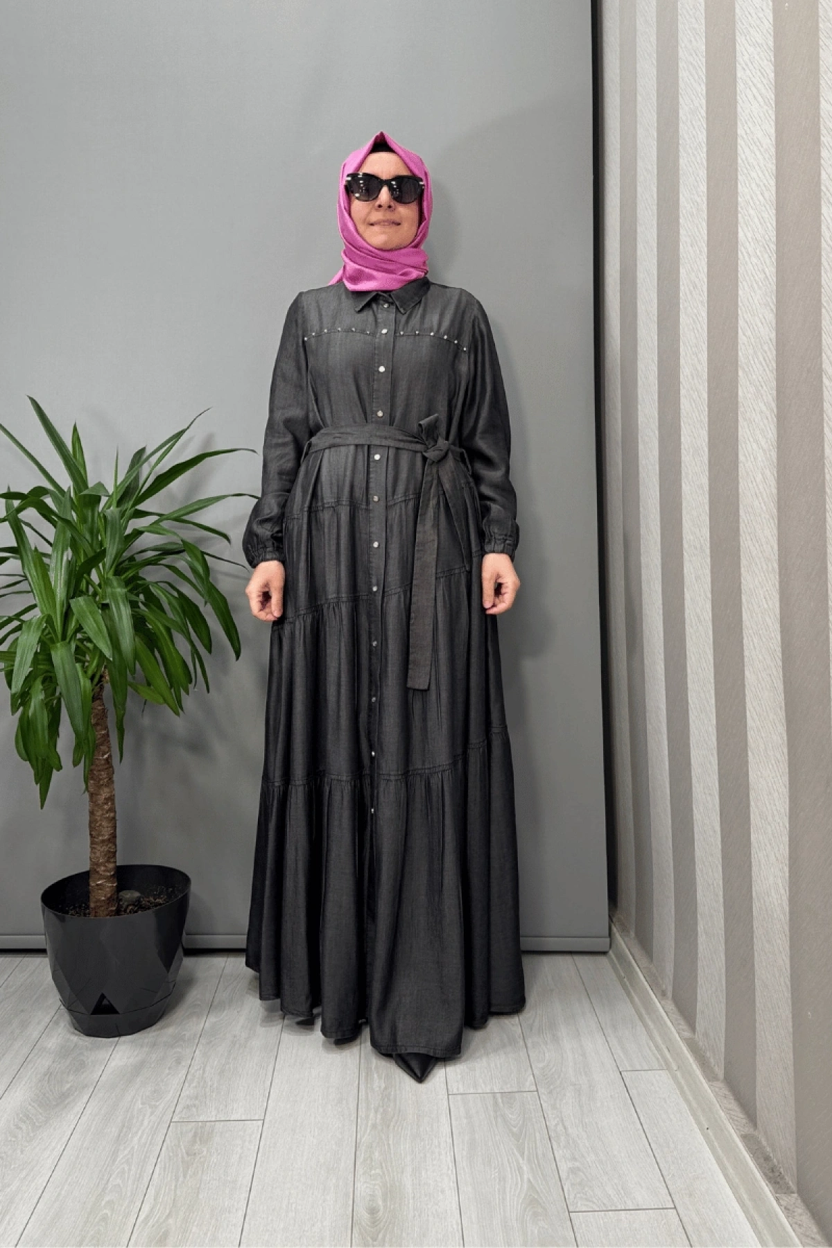 Misswhence Çıtçıtlı Tensel Kot Elbise Gri 37842