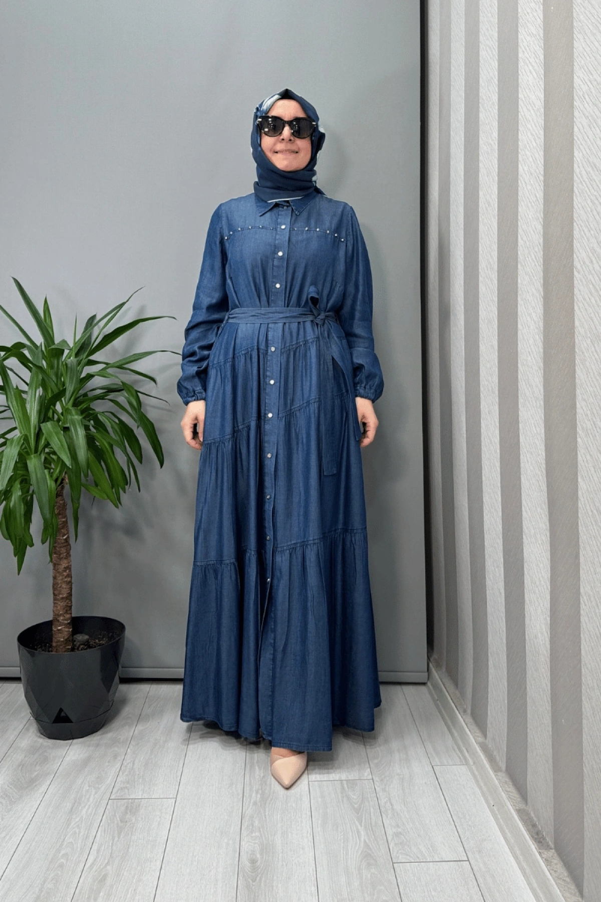 Misswhence Çıtçıtlı Tensel Kot Elbise Lacivert 37842
