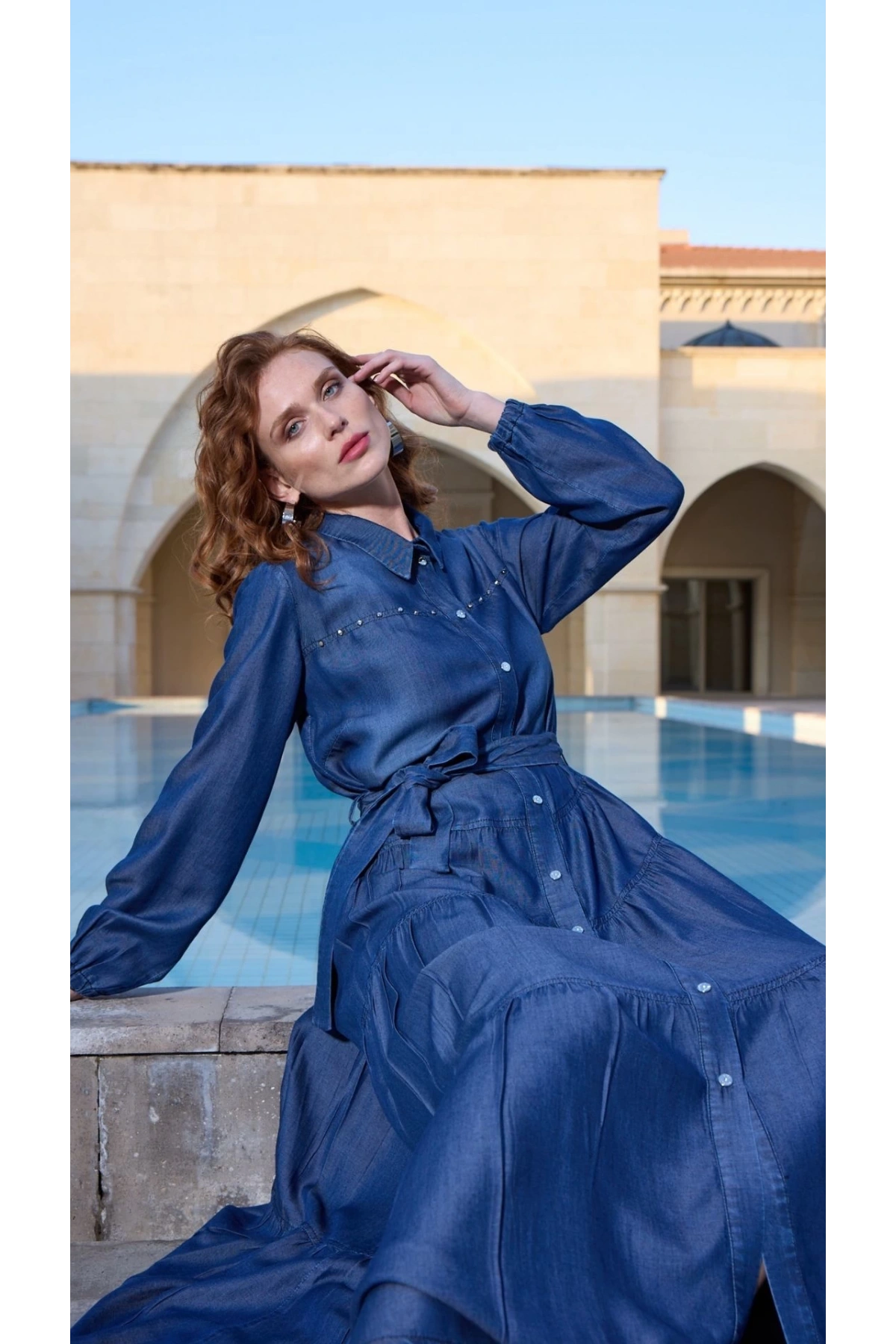 Misswhence Çıtçıtlı Tensel Kot Elbise Lacivert 37842