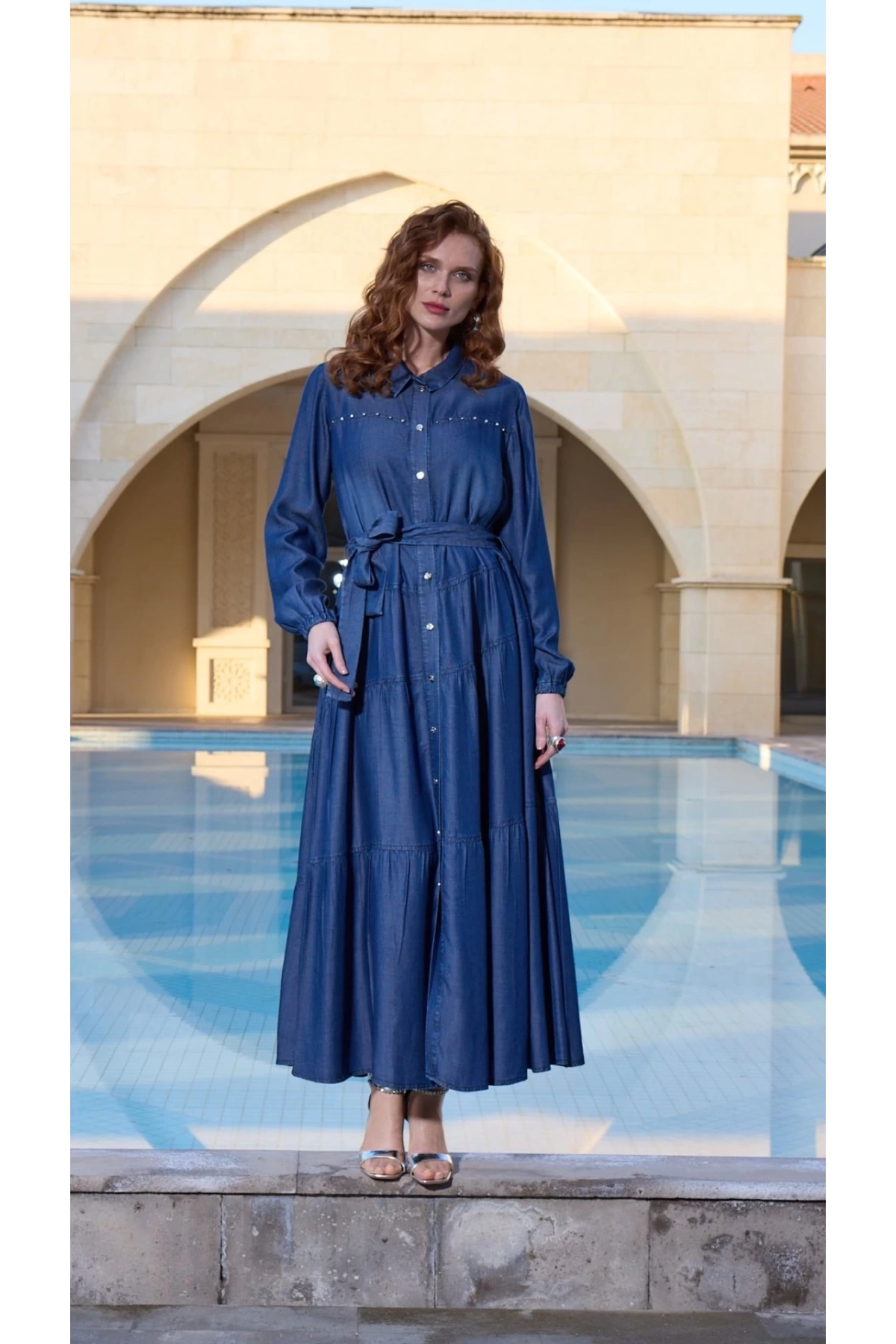 Misswhence Çıtçıtlı Tensel Kot Elbise Lacivert 37842