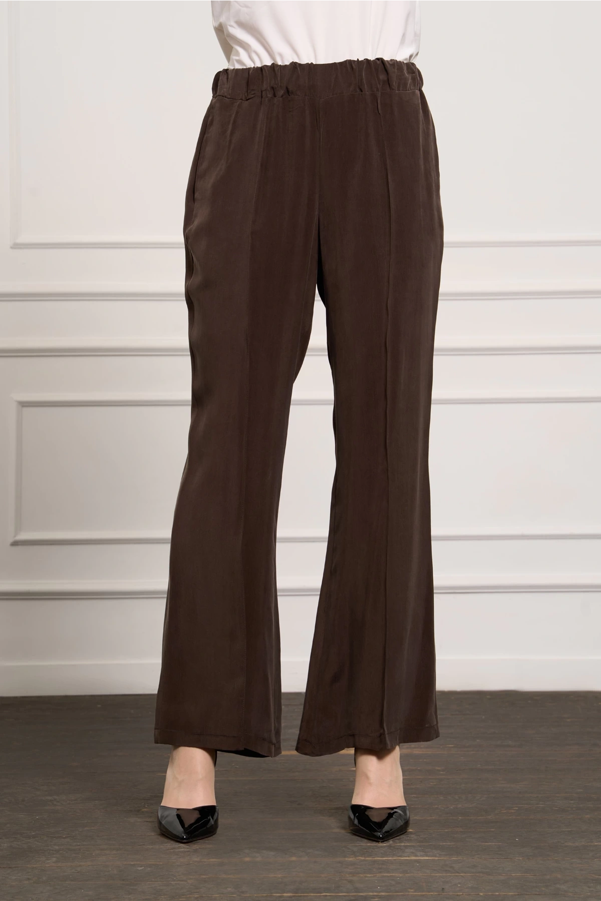 Misswhence Cupro İpek Bol Pantolon Kahve 37110