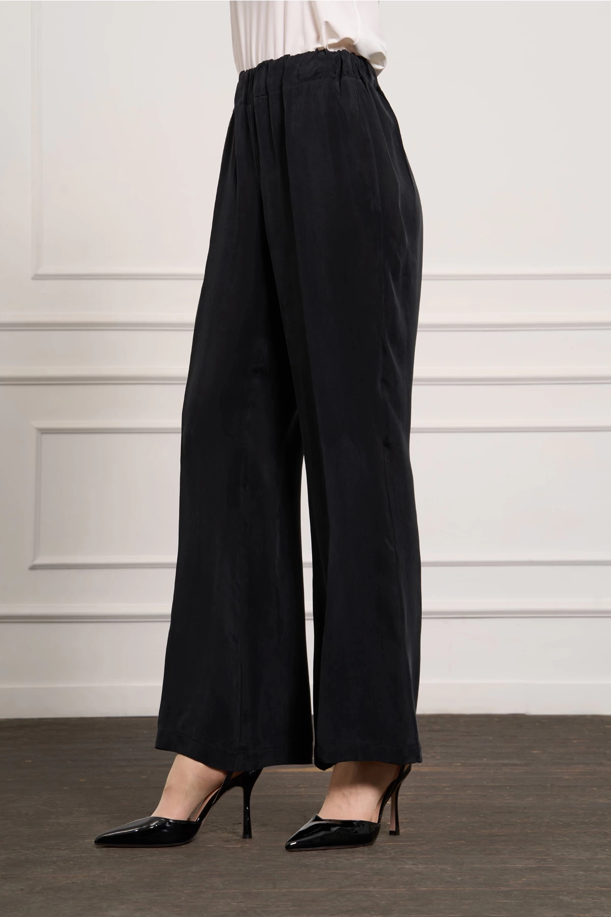 Misswhence Cupro İpek Bol Pantolon Siyah 37110