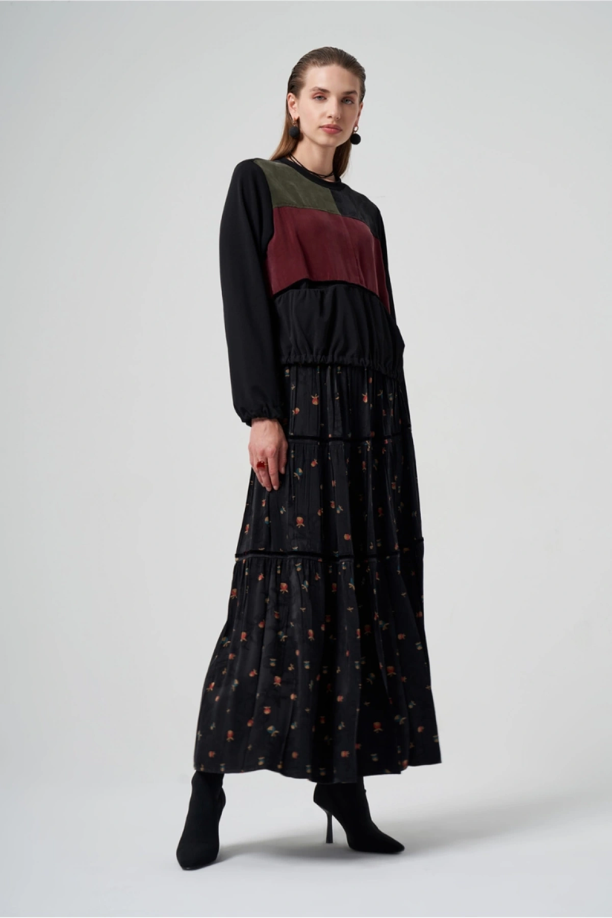 MissWhence Cupro İpek Patchwork Tunik Takım Siyah 36005