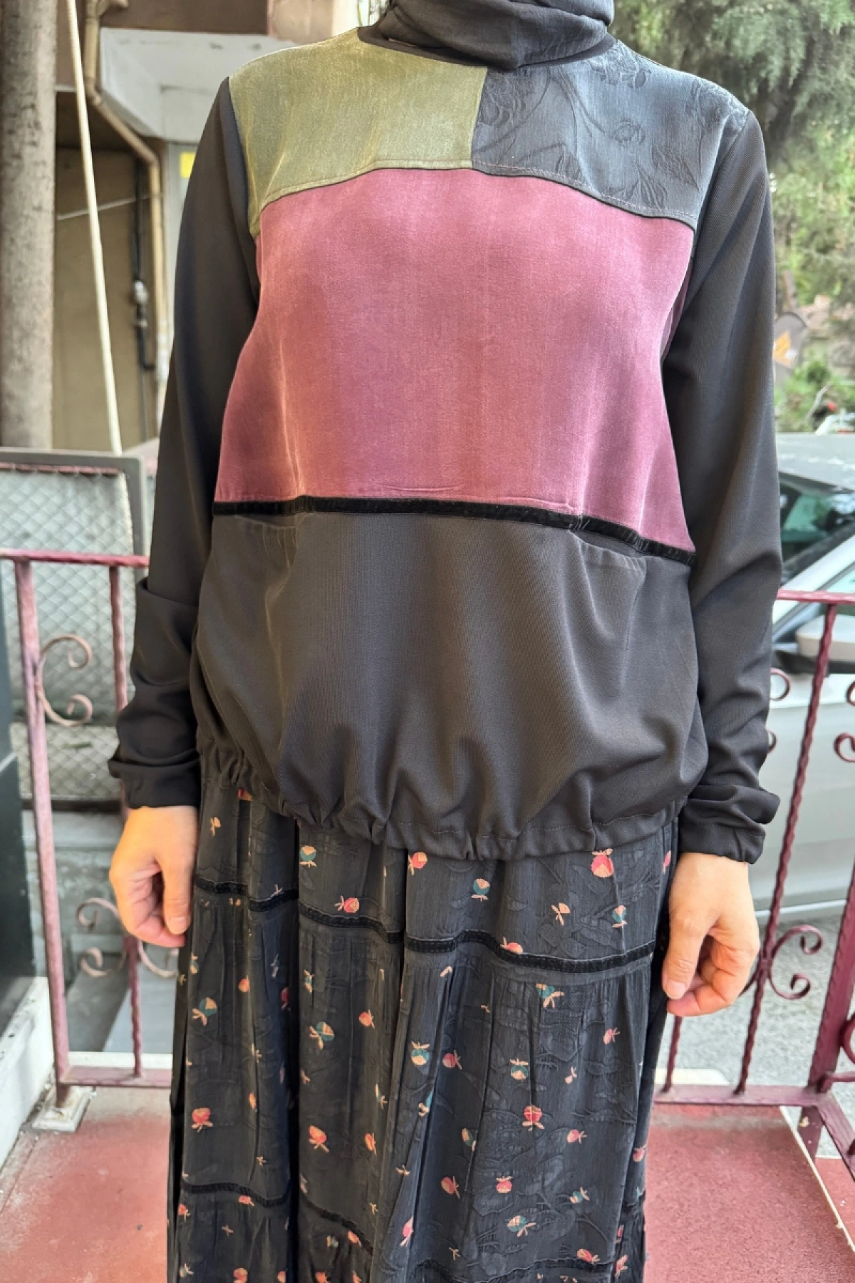 MissWhence Cupro İpek Patchwork Tunik Takım Siyah 36005