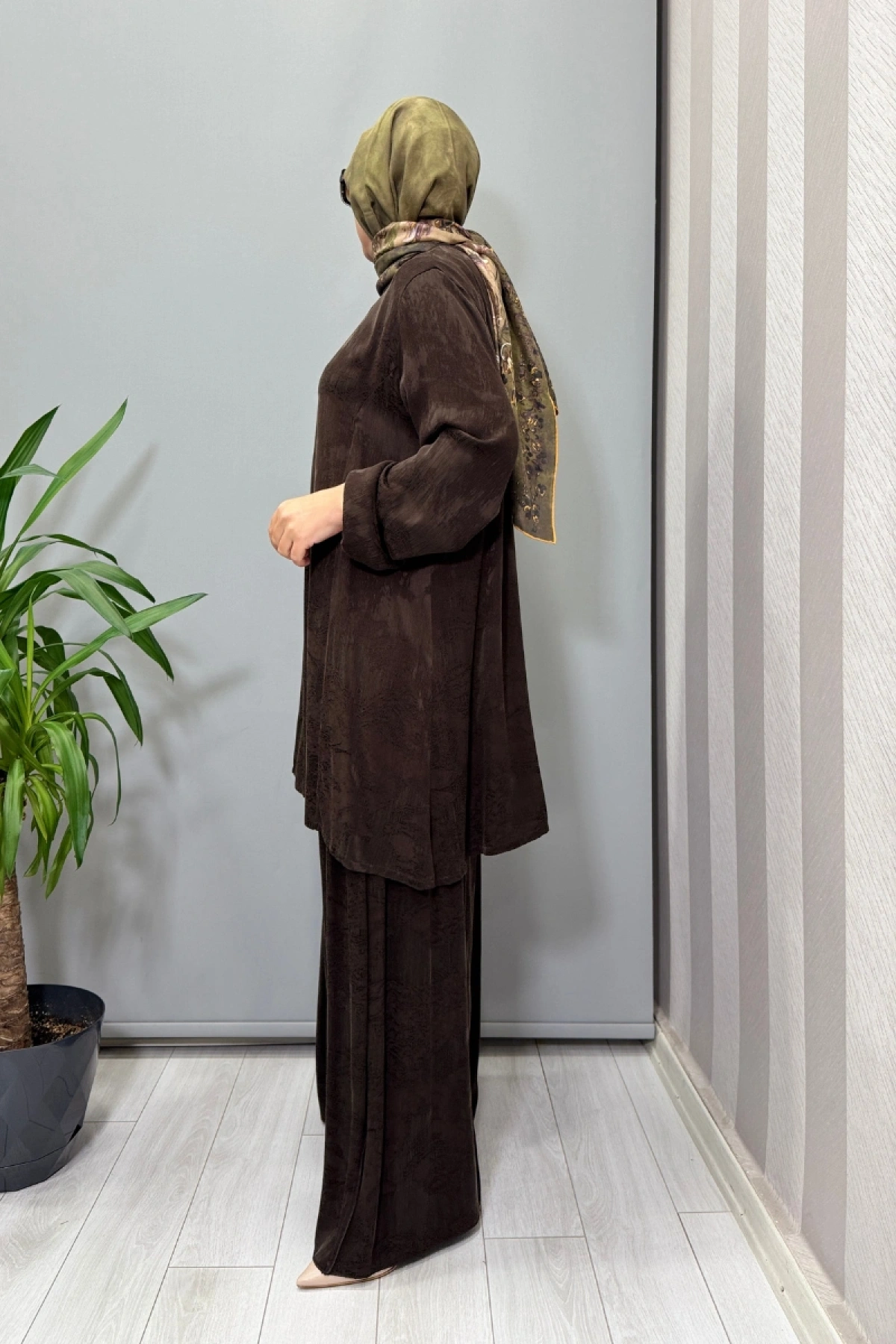 Misswhence Cupro Jakar Tunik Takım Kahve 38010