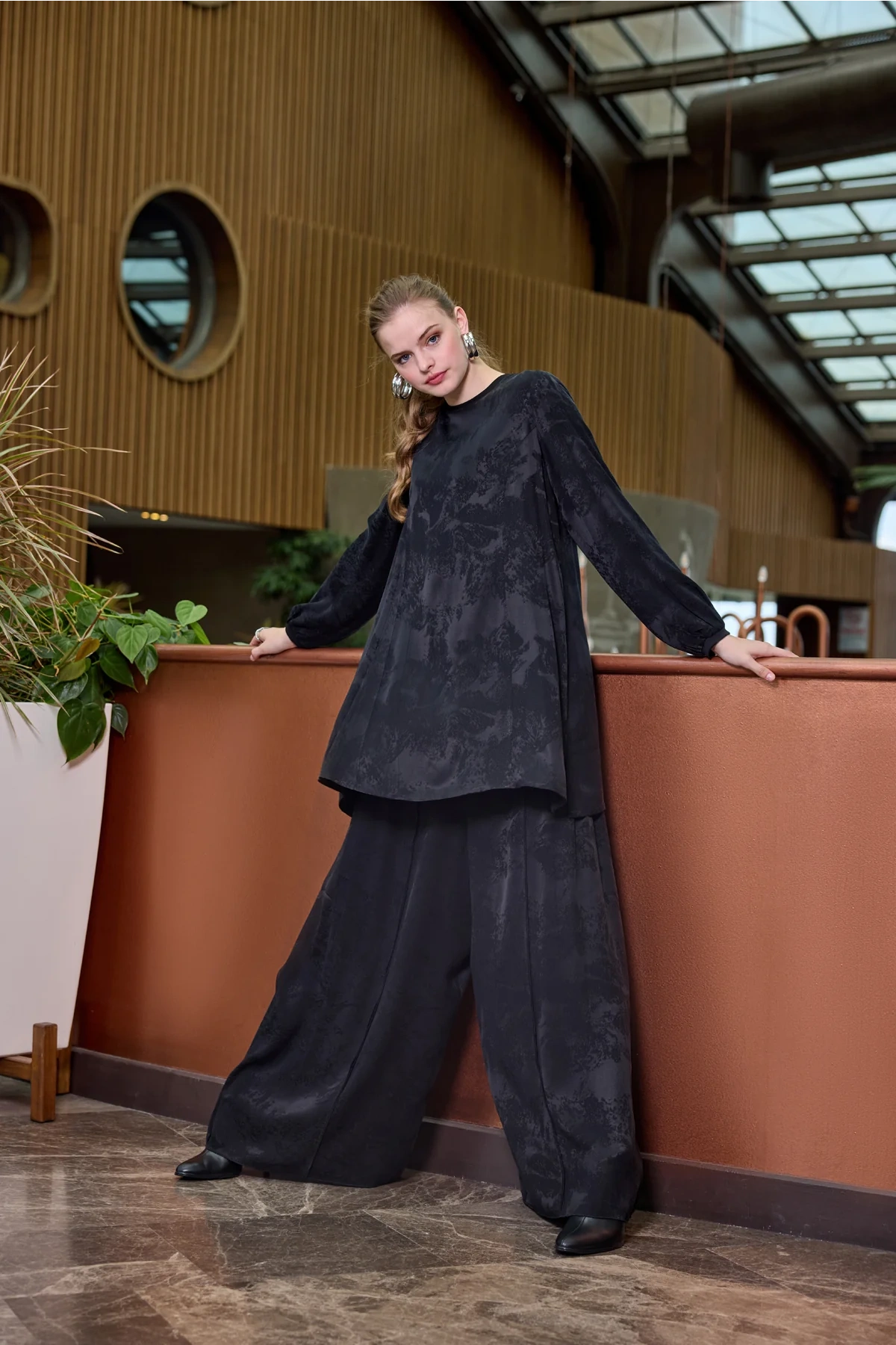 Misswhence Cupro Jakar Tunik Takım Siyah 38010