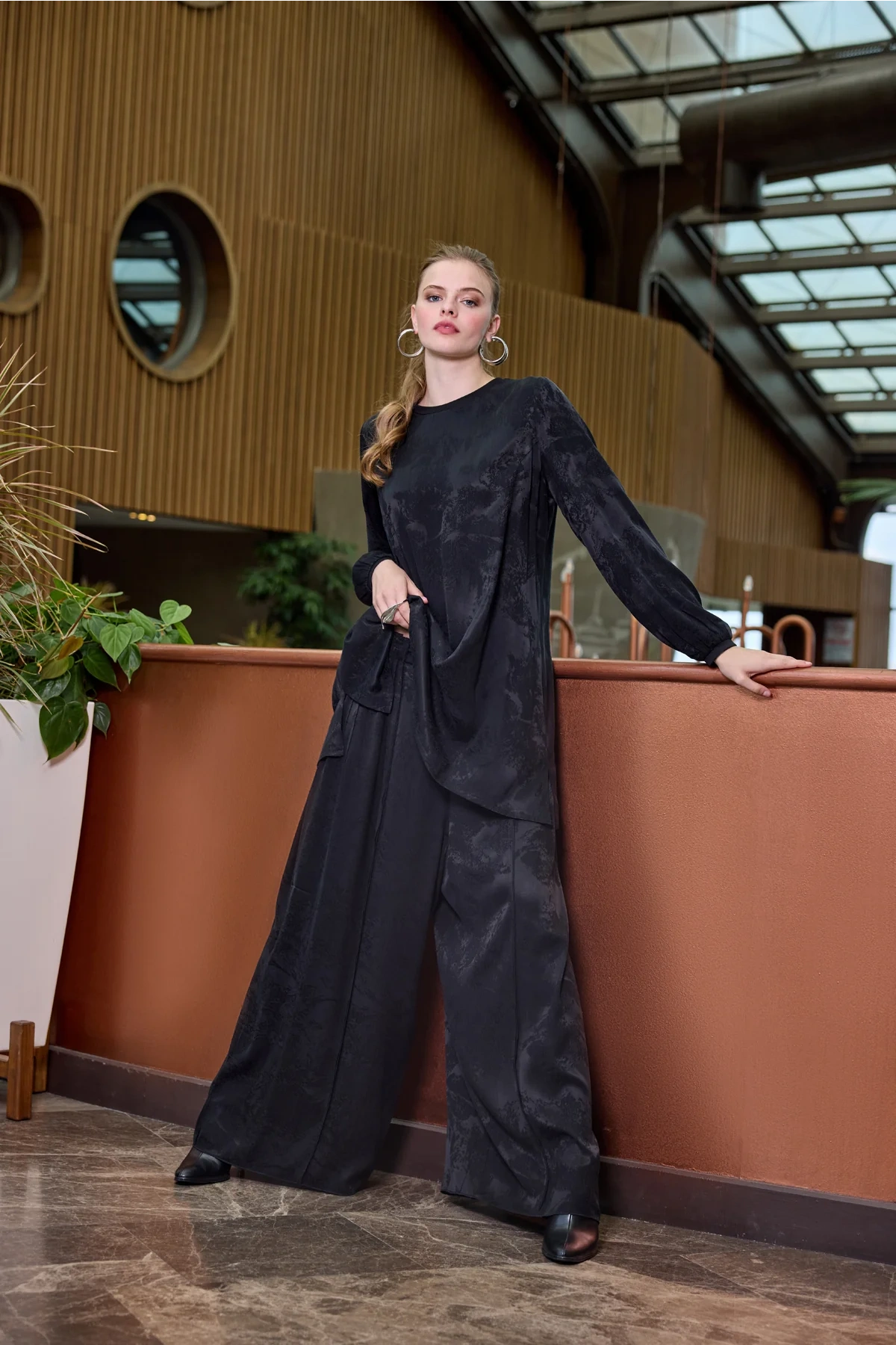 Misswhence Cupro Jakar Tunik Takım Siyah 38010